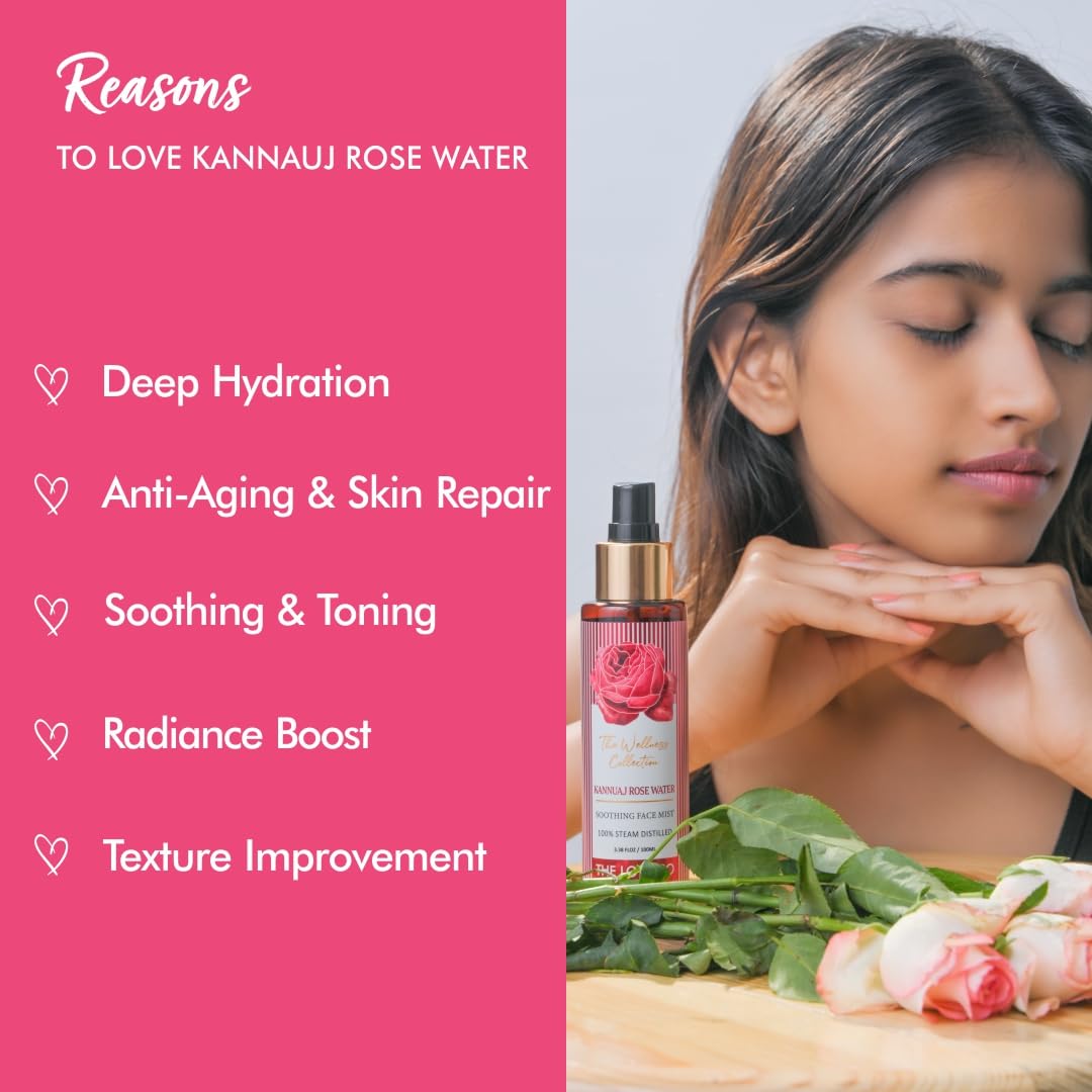 THE LOVE CO. 100% Pure Natural Rose Water - Steam Distilled Face Toner & Hair Mist | Authentic Kannauj Gulab Jal | Soothing Skin Care Spray - Paraben & Alcohol Free | For Hydrating Dry Skin, Refreshing Makeup Setting & Aromatherapy
