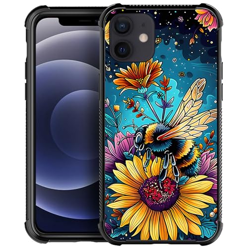 Colorful bees and sunflowers