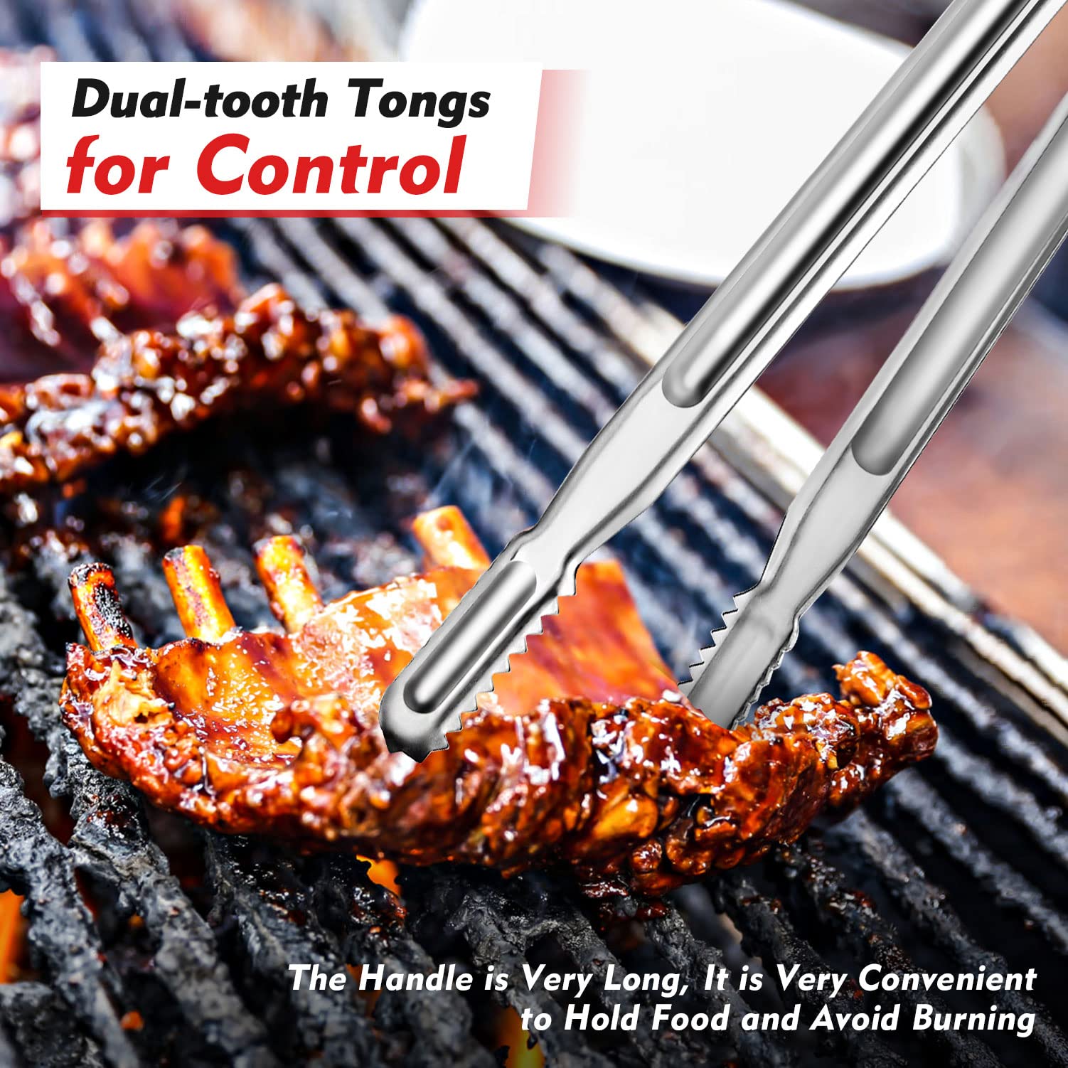 Premium Stainless Steel Grill Tongs Set - 3 Piece Extra Long BBQ Cooking Tongs (12