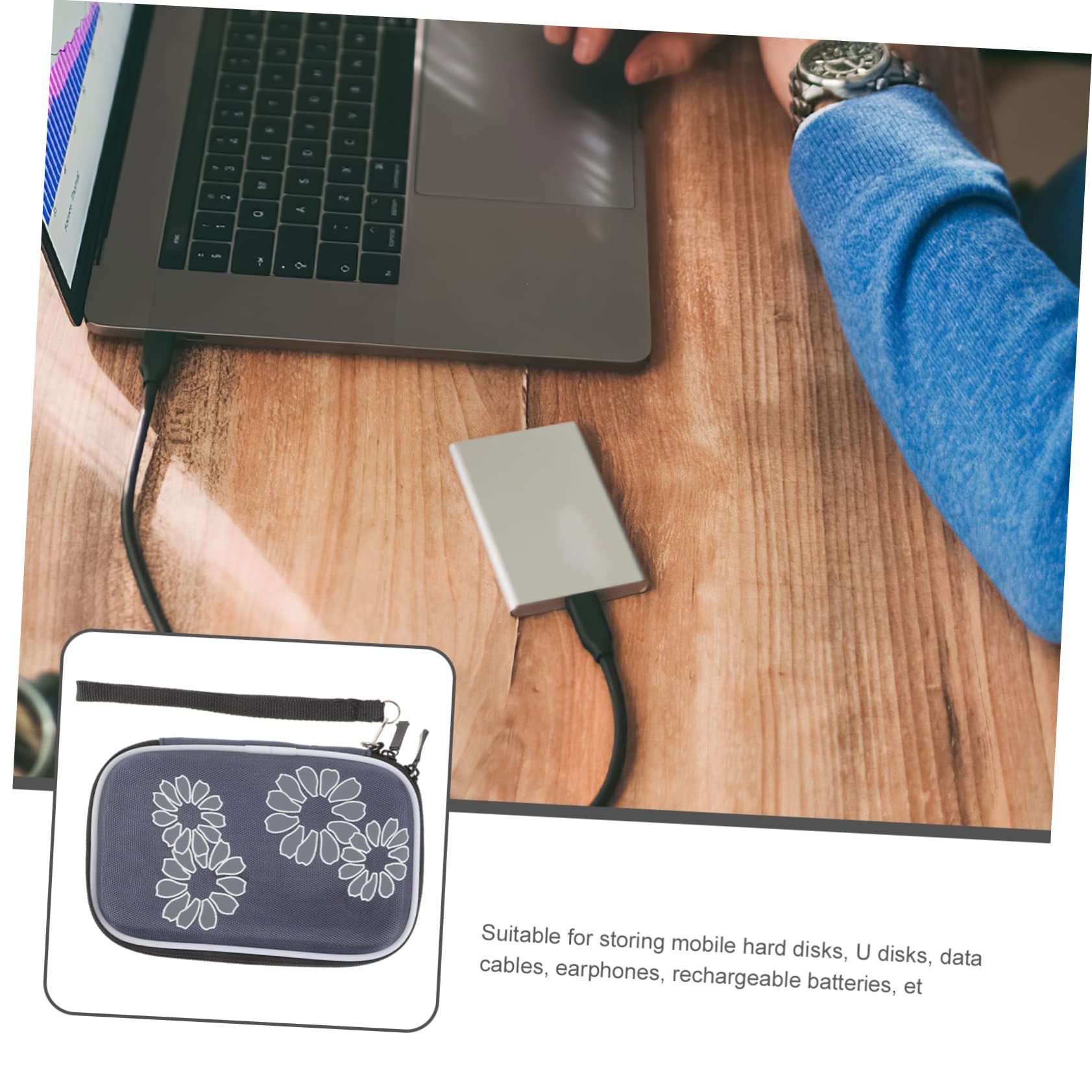 KOMBIUDA 3-Piece Mobile Hard Drive Organizer Set - USB Cable Storage Case, Portable HDD Carrying Bag with Battery Pouch, Non-Woven Fabric Travel Accessories for Computer Gear, Office & Home Use | Perfect for Business Trips, Daily Commute & Tech Organization