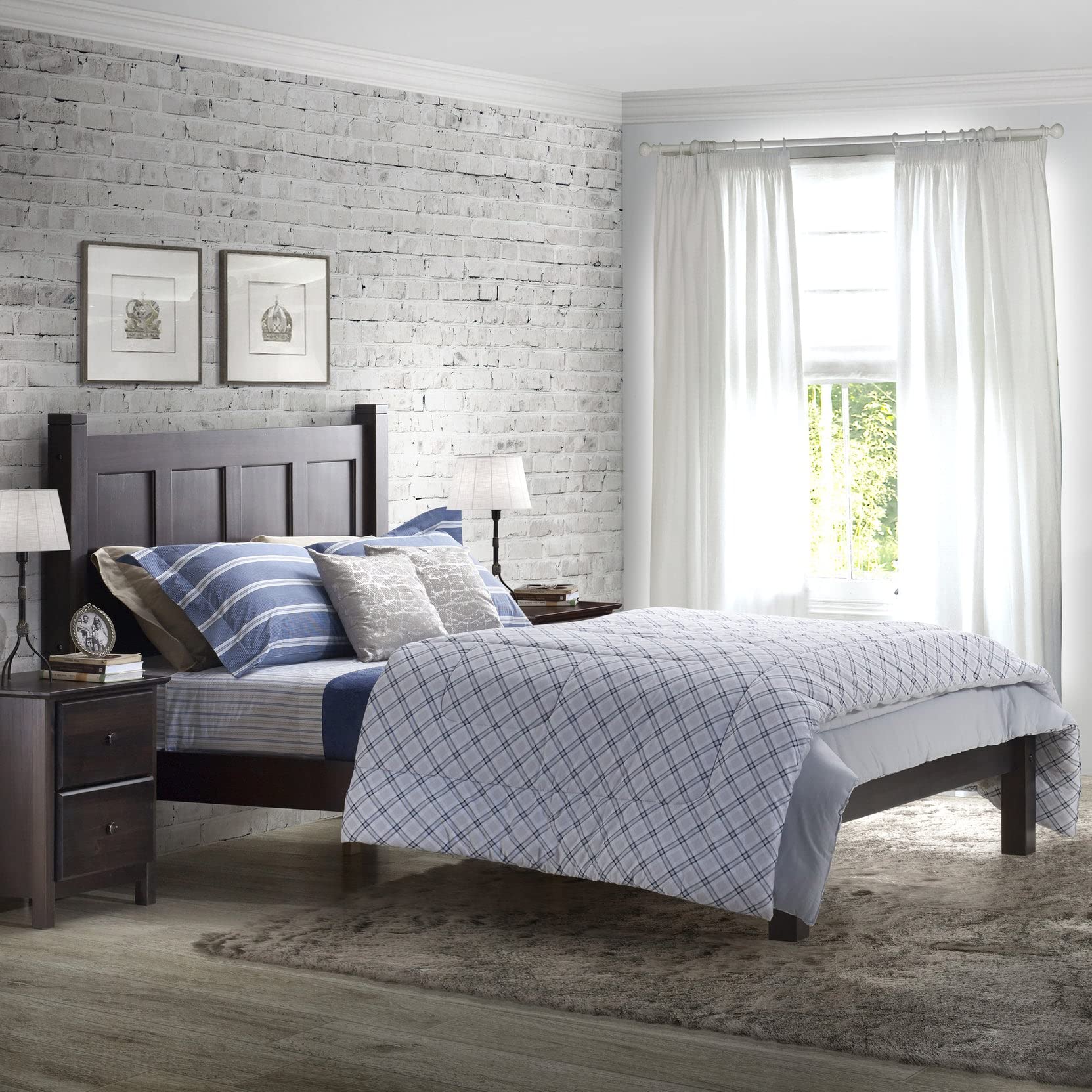 Shaker Style Solid Wood Platform Bed - Queen Size in Espresso Finish | Grain Wood Furniture for Bedroom | Durable & Stylish Modern Bed Frame