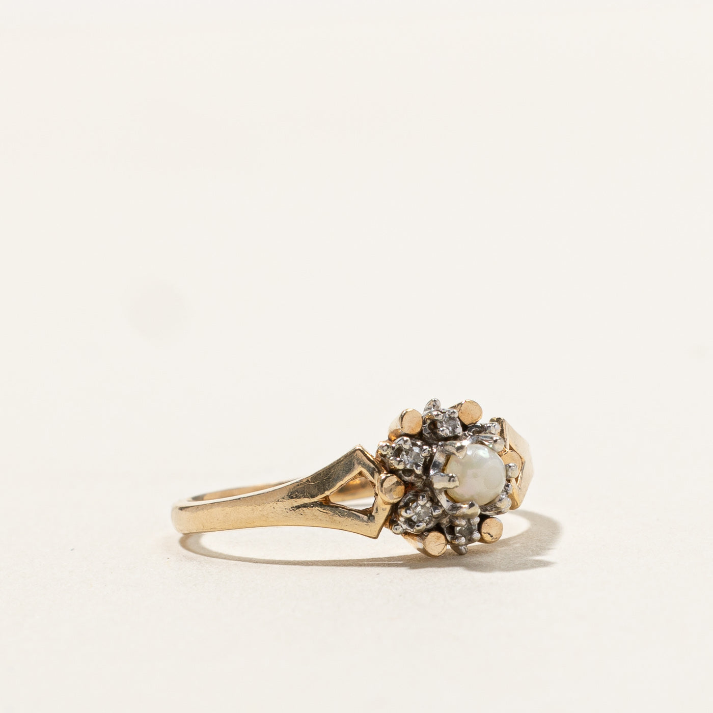 Elegant Pearl & Diamond Cocktail Ring | 0.03ctw | Size 5.5 | Perfect for Evening Parties, Weddings & Special Occasions