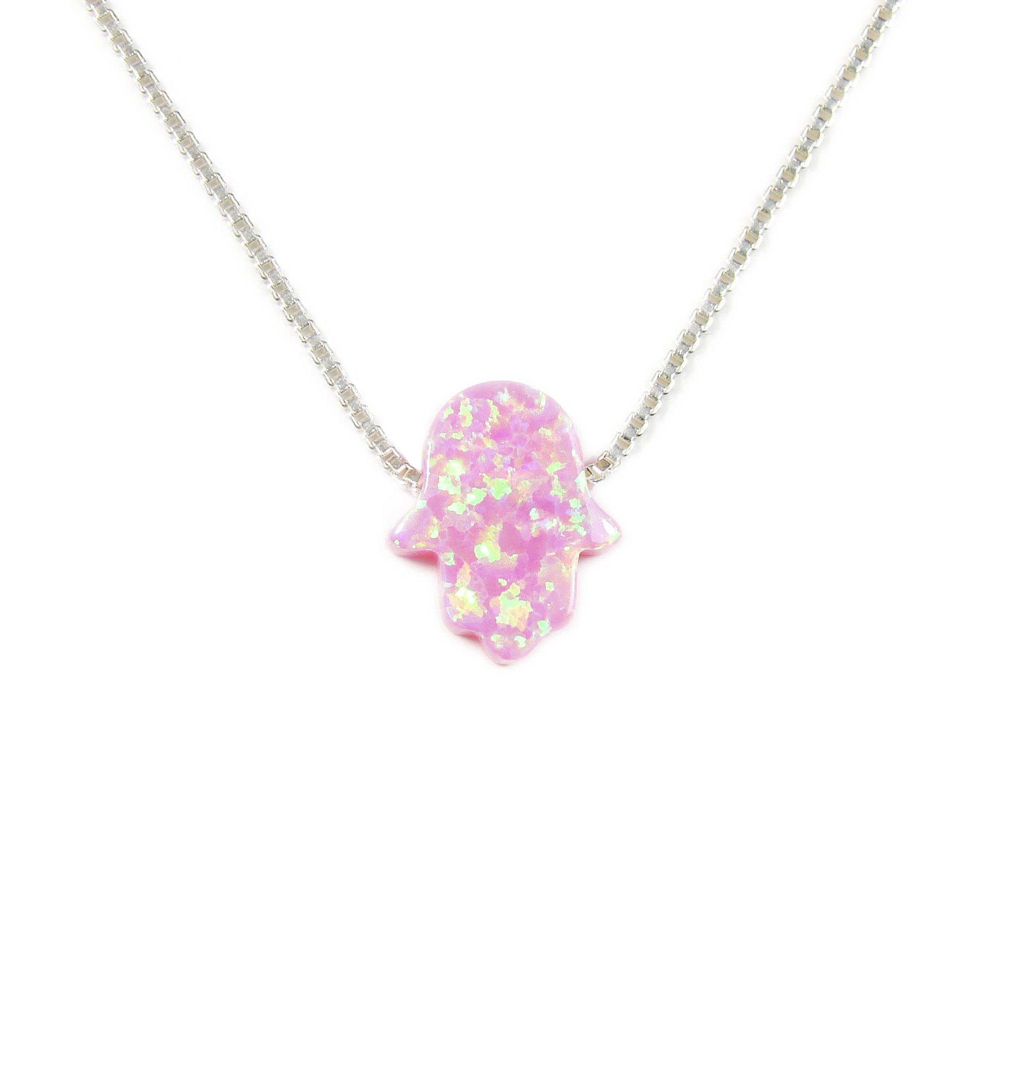 Pink Opal Hamsa Hand Necklace - Sterling Silver Box Chain for Women | Spiritual Protection Jewelry Gift for Birthday, Meditation & Everyday Wear