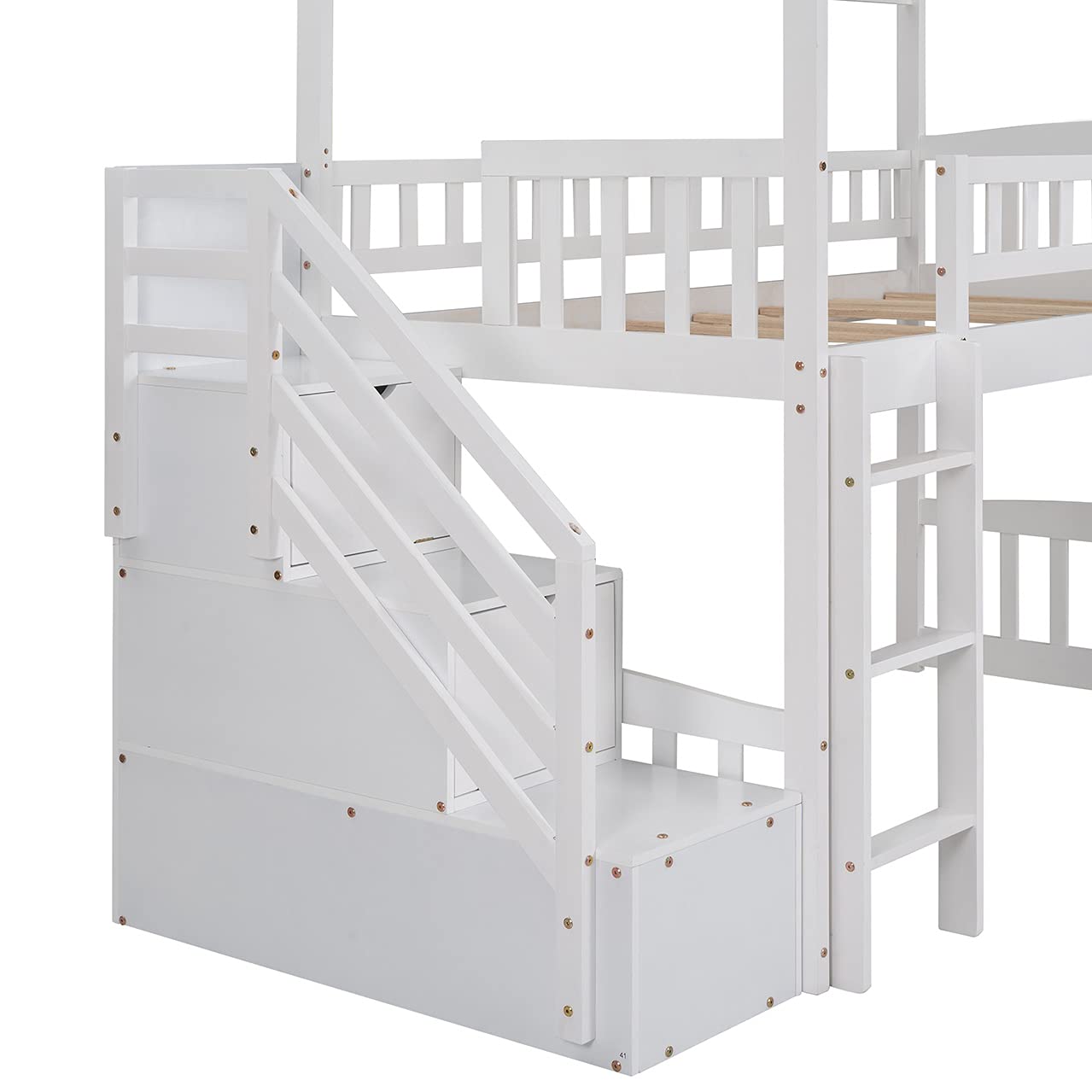 Twin Loft Bed with Slide & 2 Drawers - Kids & Teens Stairway Loft Bed Frame - White - Perfect for Small Bedrooms & Playrooms