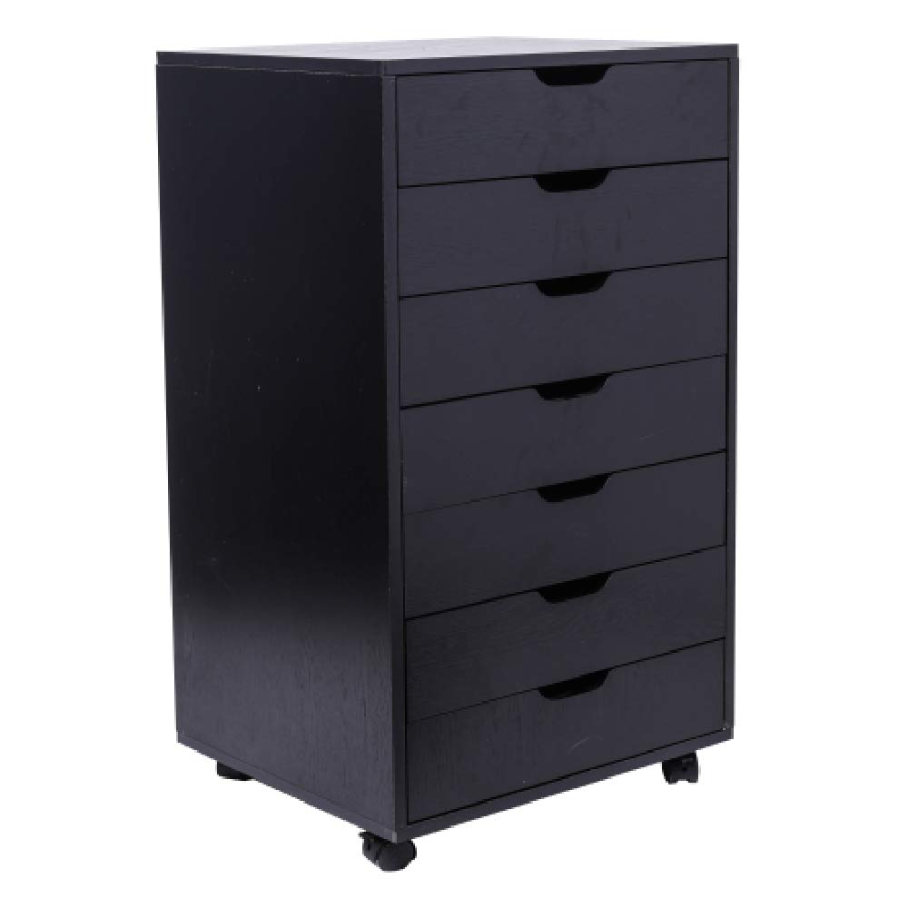 7-Drawer Mobile Wood Filing Cabinet - Vertical Storage Organizer for Office & Closet (Black) | Perfect for Document Storage, Home Office Organization & Bedroom Closet Space Saving