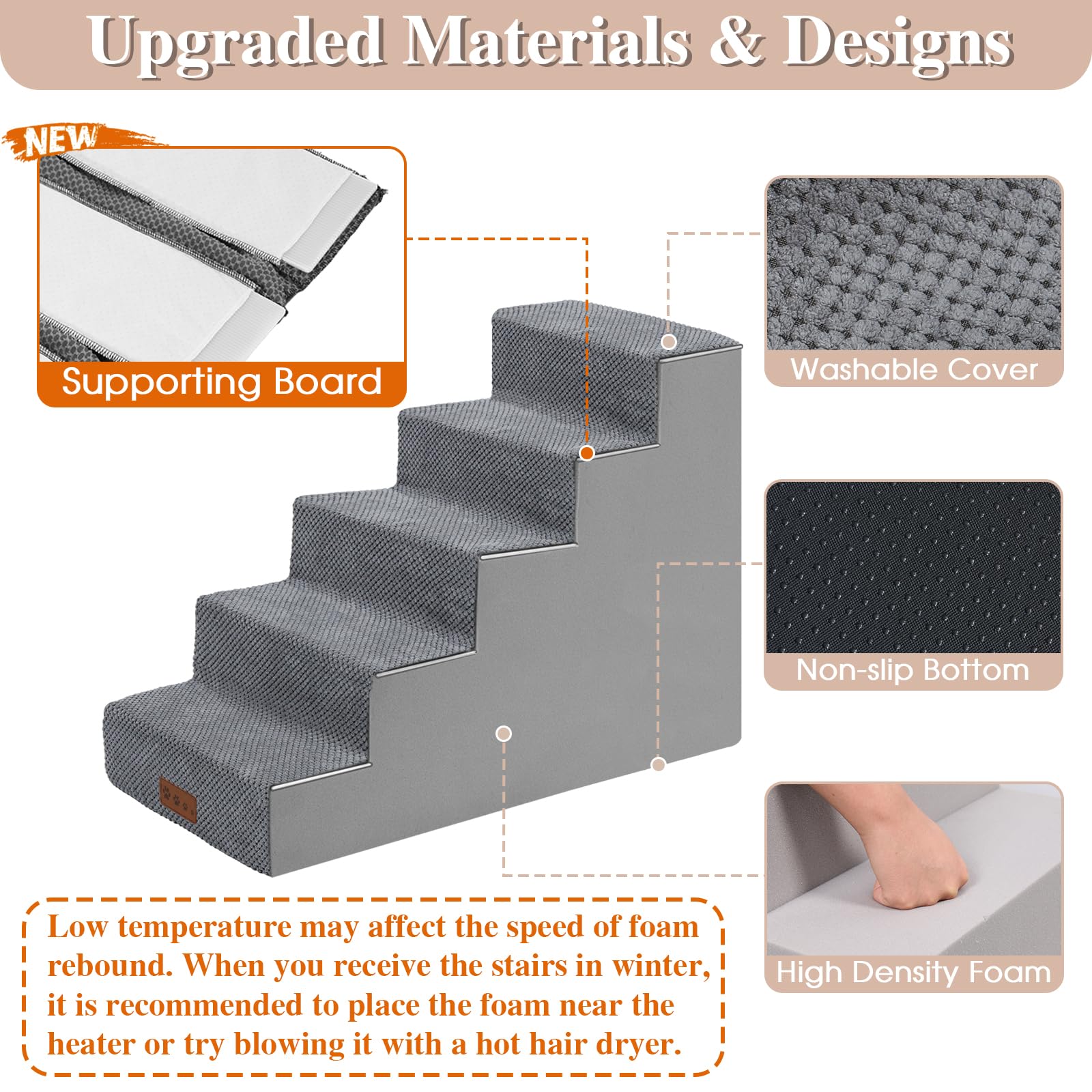 Non-Slip 5-Step Pet Stairs for Small Dogs & Cats - 22