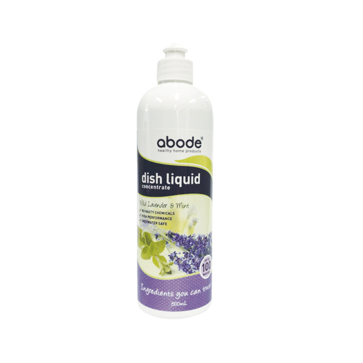 ABODE Dish Liquid Concentrate Wild Lavender & Mint 500ml - Natural Plant-Based Dish Soap for Greasy Pots & Pans - Perfect for Eco-Friendly Kitchen Cleaning