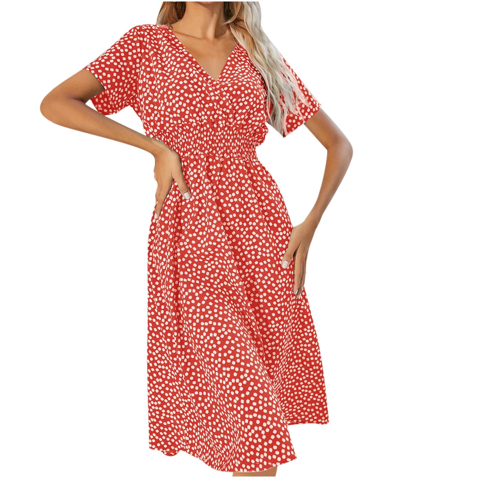 Women's Casual Summer Floral Printed V-Neck Short Sleeve Dress - 2022 Fashion Trendy Outfit for Beach, Vacation & Daily Wear