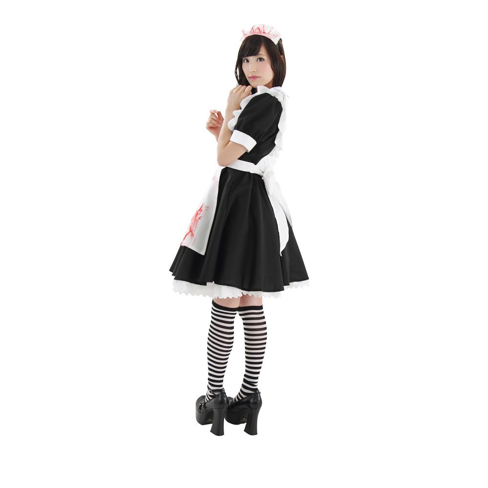 Sexy Gothic Lolita Costume for Women - Halloween Cosplay, Maid Outfit with Blood Stains for Anime Conventions & Themed Parties