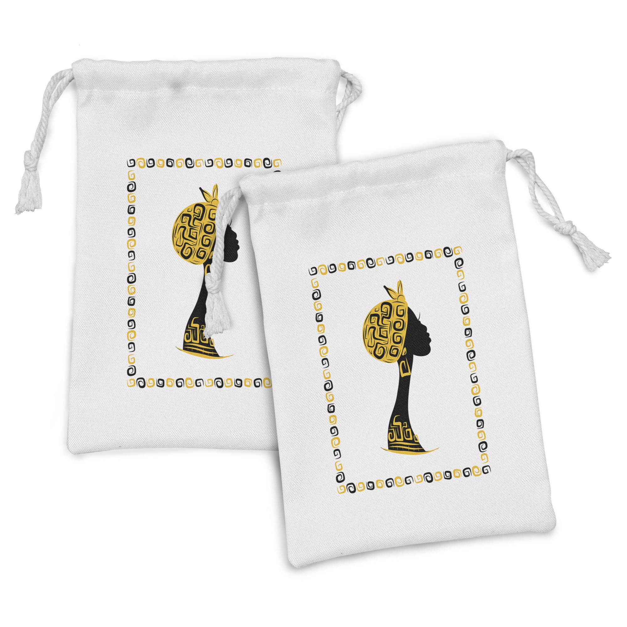 Ambesonne African Fabric Pouch Set of 2 - Women's Portrait Drawstring Bags with Ornamental Lines, 9