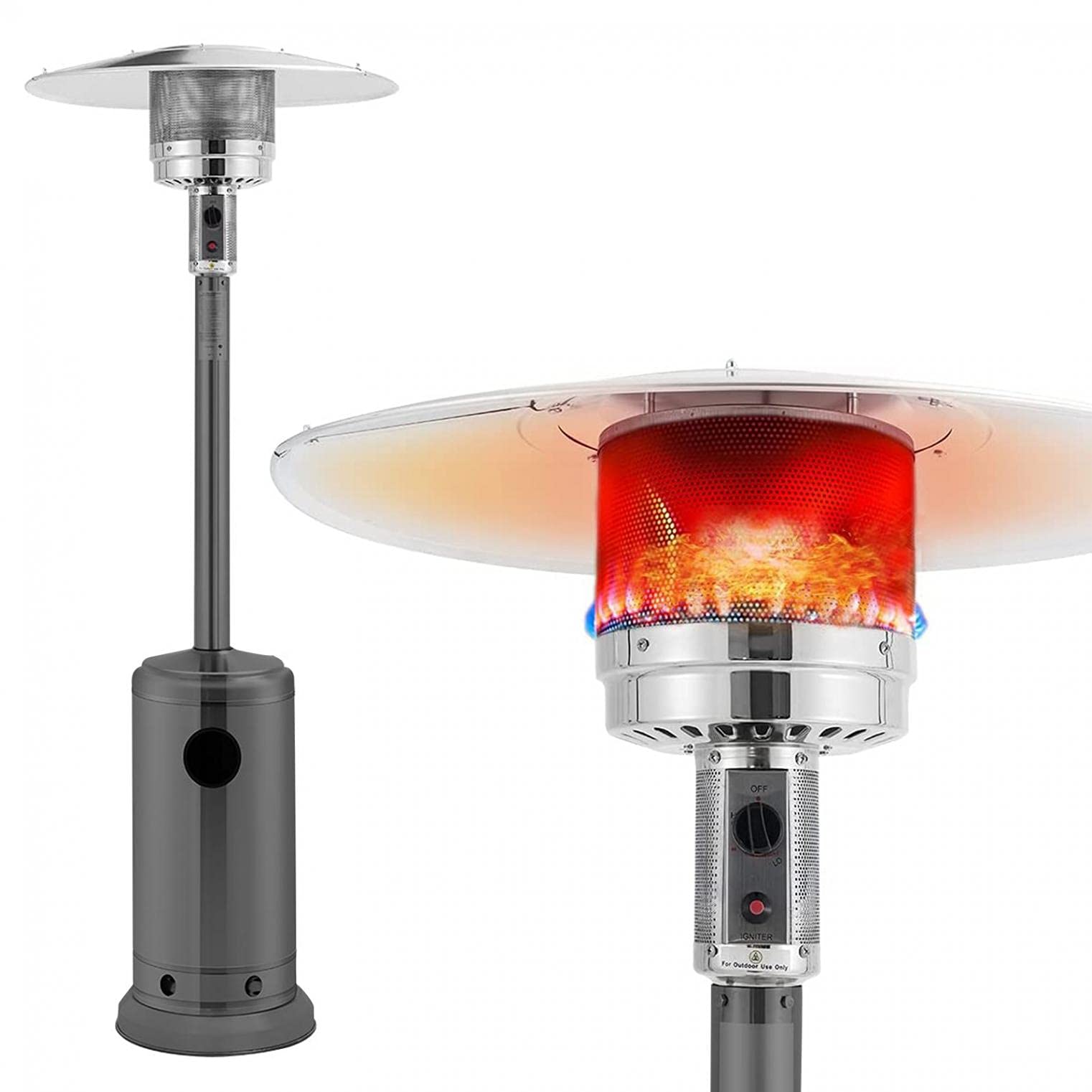 VICXYY 48,000 BTU Stainless Steel Propane Patio Heater with Wheels & Cover - Outdoor Deck & Backyard Heating Solution for Hampton Bay & More | Perfect for Patios, Gardens, and Outdoor Gatherings