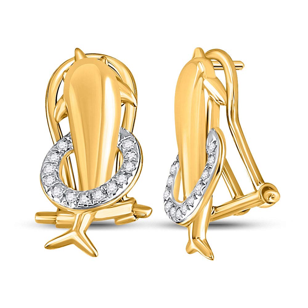 10K Yellow Gold Round Diamond Dolphin Stud Earrings for Women - 1/12 Cttw, French Clip Back - Perfect for Gifts, Parties & Everyday Elegance