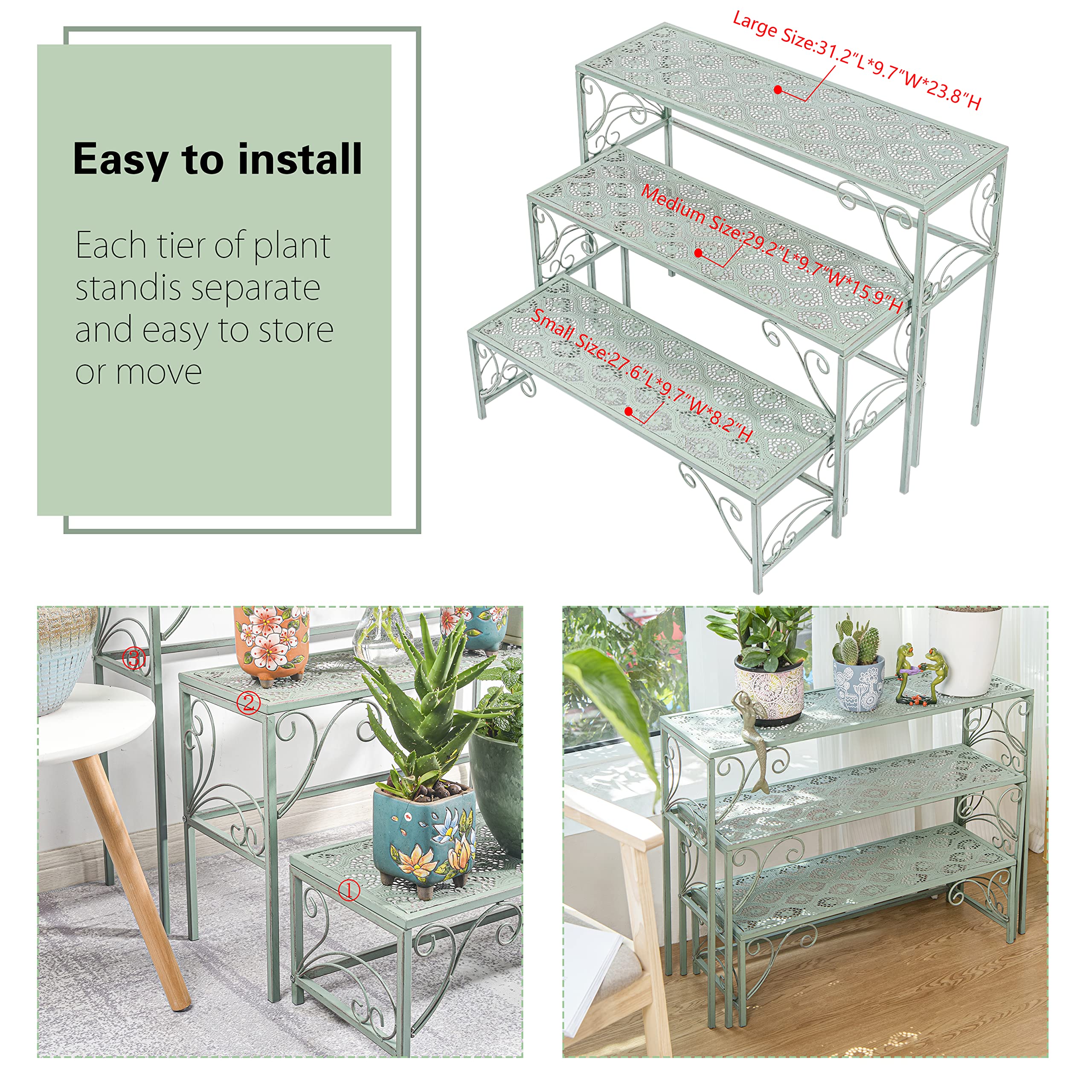 3-Tier Foldable Metal Plant Stand - Indoor/Outdoor Multi-Level Plant Shelf for Garden, Balcony & Yard - Sturdy Ladder Planter Display for Multiple Flower Pots & Vases - Perfect for Small Space Gardening & Home Decor