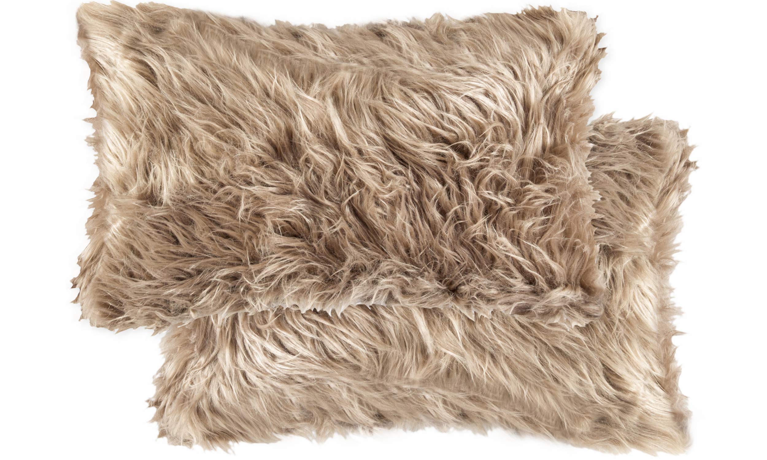 Premium Faux Fur Throw Pillows Set of 2 - 12x20 Inch Double-Sided Luxury Decorative Cushions for Sofa, Bed & Home Decor - Soft Belton Tan Accent Pillows with Insert - Perfect for Living Room, Bedroom & Cozy Winter Styling