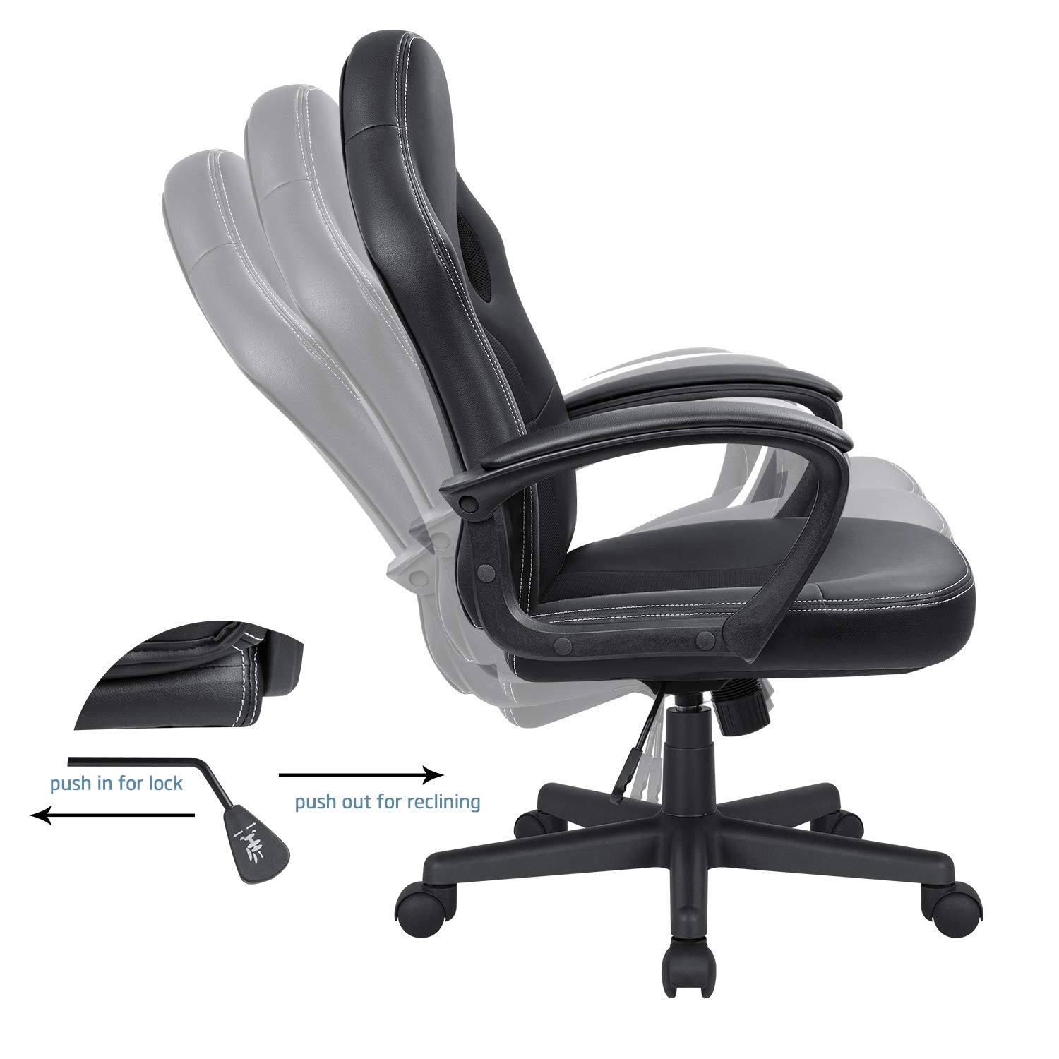 Ergonomic High Back Office Gaming Chair - Adjustable Leather Computer Desk Chair for Racing Games, Executive Conference & Task Work (Black) - Perfect for Home Office, Gaming Setup & Professional Workspaces
