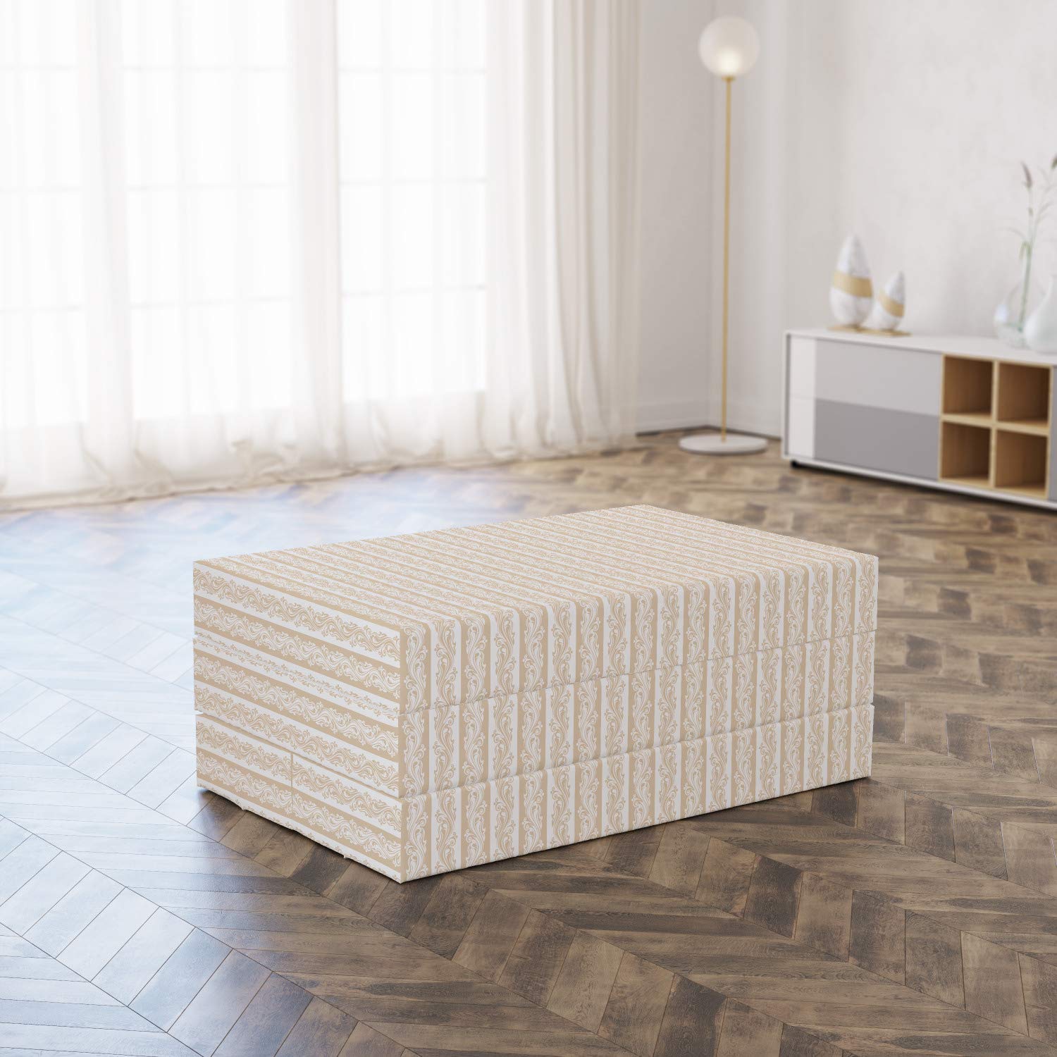 Ambesonne Victorian Foldable Mattress - Baroque Style Swirl Design, 74.8