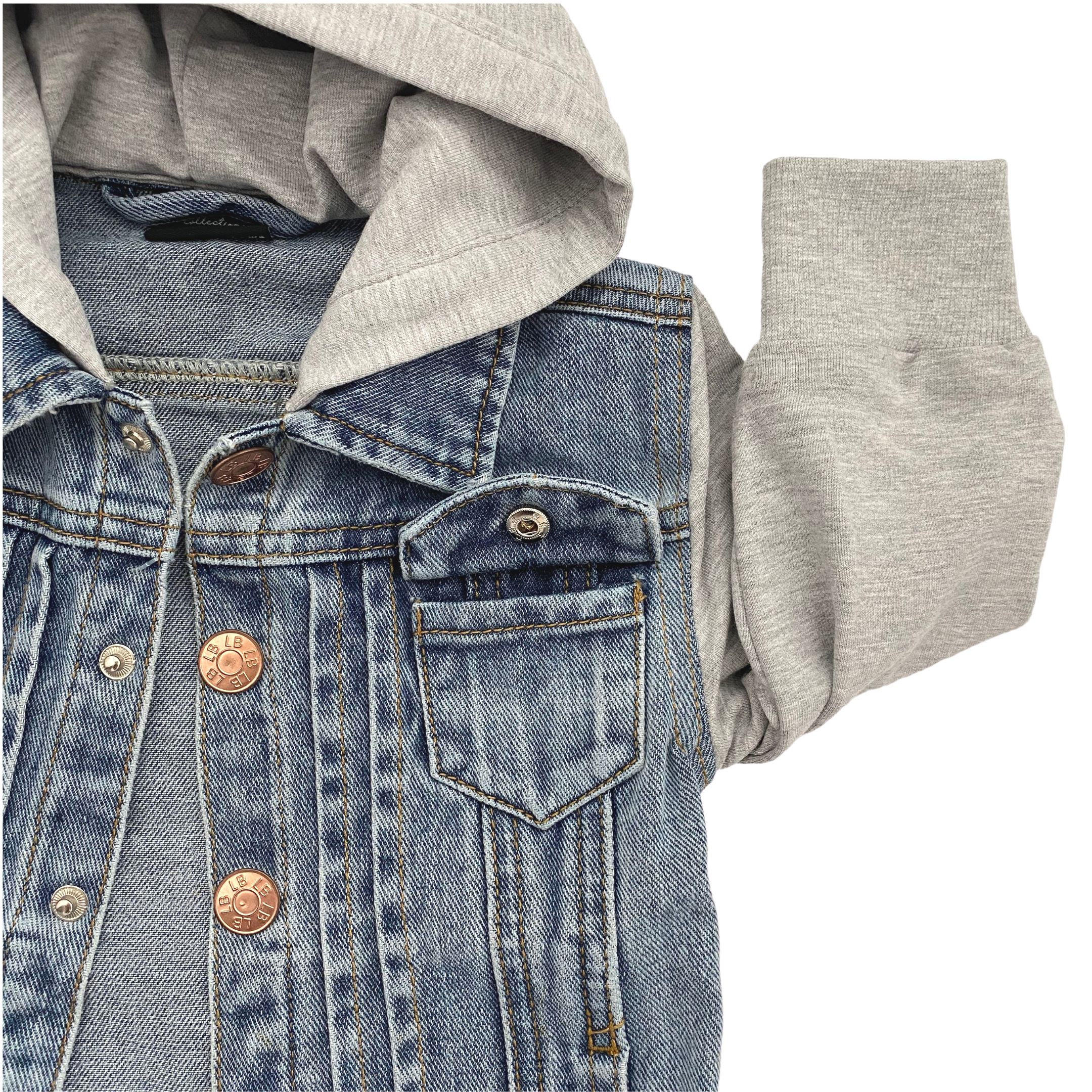 Men's Grey Hooded Denim Jacket - Lightweight Distressed Vintage Style for Casual Wear & Outdoor Activities