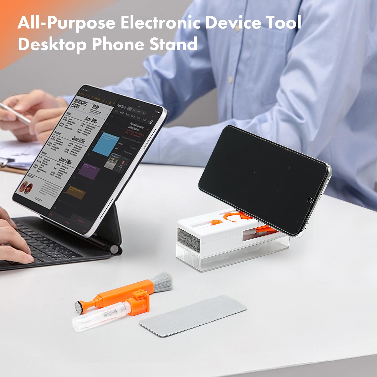 11-in-1 Keyboard Cleaning Kit - Professional Laptop & Electronics Cleaner Set for Keyboard, Cell Phone, Earbuds, Camera Lens & Computer Accessories | Includes Multifunctional Tools & Soft Brush (Orange) | Perfect for Home, Office & Travel Use