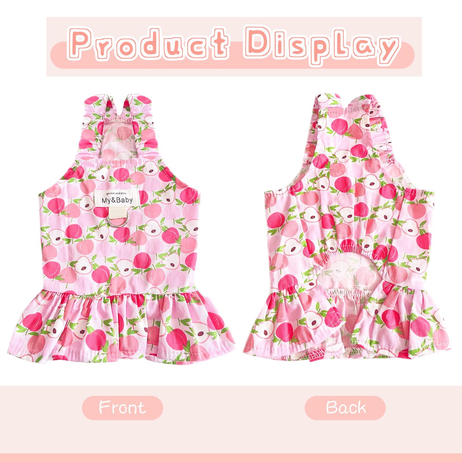 Small Dog Dress Harness & Leash Set - Cute Princess Birthday Outfit, Soft Fruit Print Puppy Dress for Small Dogs & Cats (Pink Apple, XL) | Perfect for Chihuahua, Yorkie, Shih Tzu | Great for Birthday Parties, Photo Shoots & Daily Walks