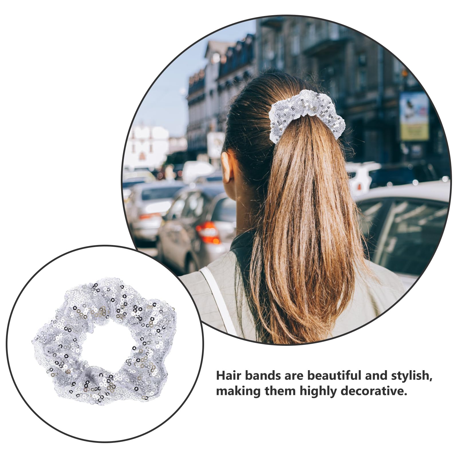 Lurrose Women's Hair Scrunchies 2PCS - Sparkly Silver Sequins Hair Ties, Elastic Ponytail Holders for Girls and Women | Perfect for School, Parties, and Everyday Use
