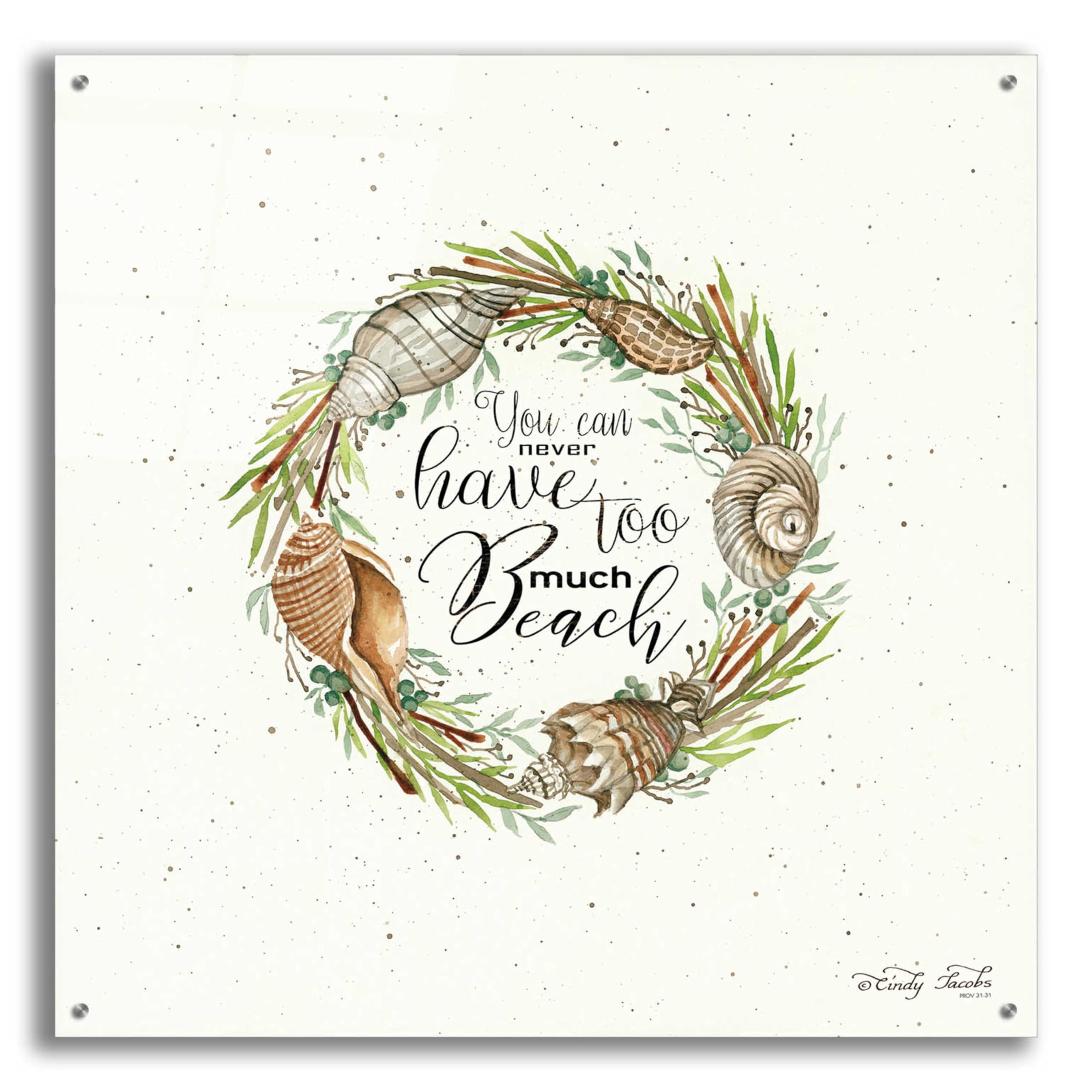 Epic Art 'Never Too Much Beach Shell Wreath' by Cindy Jacobs - 36x36 Inch Acrylic Glass Wall Decor - Coastal Home Decor for Living Room, Bedroom & Beach House