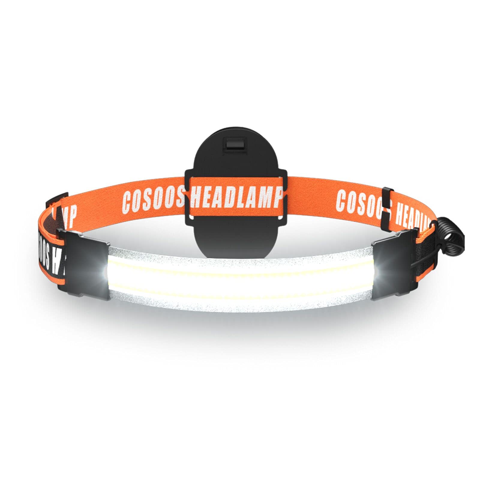 COSOOS 500 Lumen Wide Beam LED Headlamp Flashlight - Adjustable Headband for Adults & Kids with Red Tail Light - Lightweight Headlight for Hiking, Camping, Running & Outdoor Activities (No AAA Battery Included)