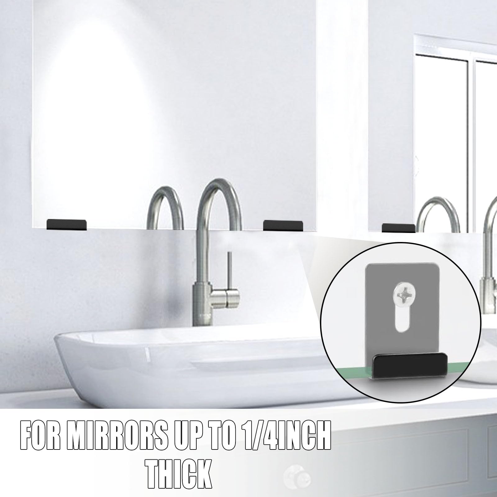 8 Pack Black Mirror Clips for Wall Mounting - Heavy Duty Frameless Mirror Hangers with Screws - Secure Holder for Bathroom Mirrors, Billboard Displays & Tile Wall Art - Perfect for Home, Office & Retail Spaces
