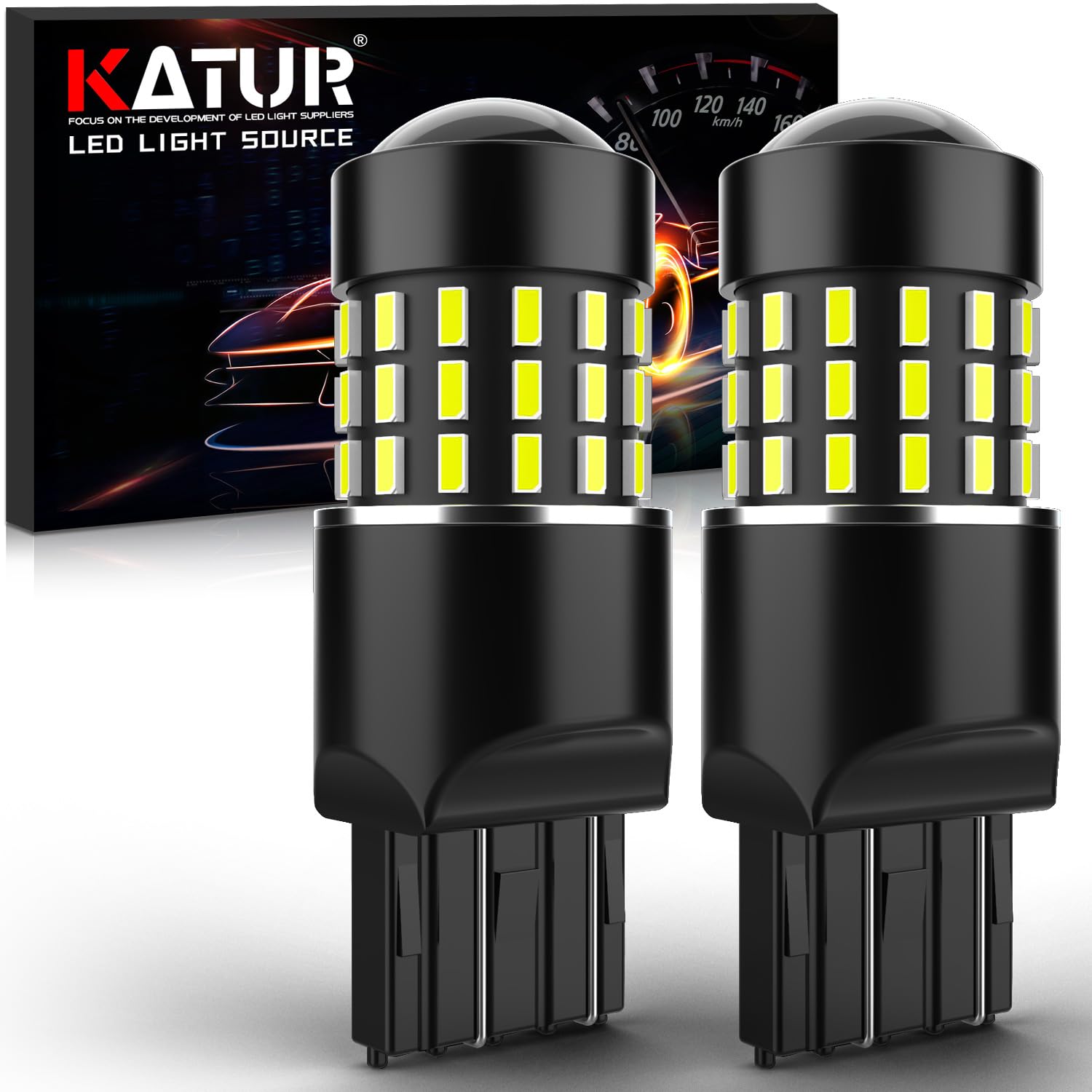 KATUR 7440 7443 7444NA 7441 992 LED Bulbs - Super Bright 650 Lumens, 54 Chipsets High Power 3014 LED Lights - Xenon White (Pack of 2) - Perfect for Turn Signal, Backup, Reverse, Brake, Tail, Stop, and Parking Lights in Cars, Trucks, and RVs