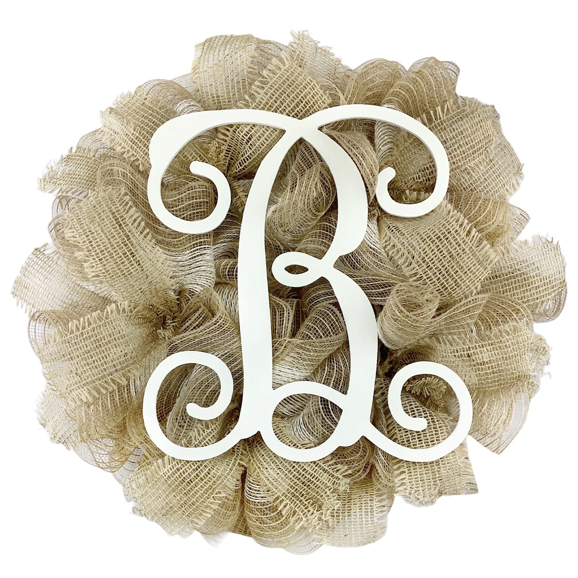Natural & Ivory Deco Mesh Monogram Wreath - Farmhouse, Country, Coastal Decor - Classic Letter G Wreath for Front Door, Wall, Wedding & Home Decorating Styles