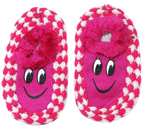 Krystle Kids Cute Knitted Winter Slipper Socks for Boys & Girls - Soft Rubber Sole Non-Slip Indoor Booties (Pink, Pack of 1) - Perfect for Cozy Home Wear & Holiday Gifts
