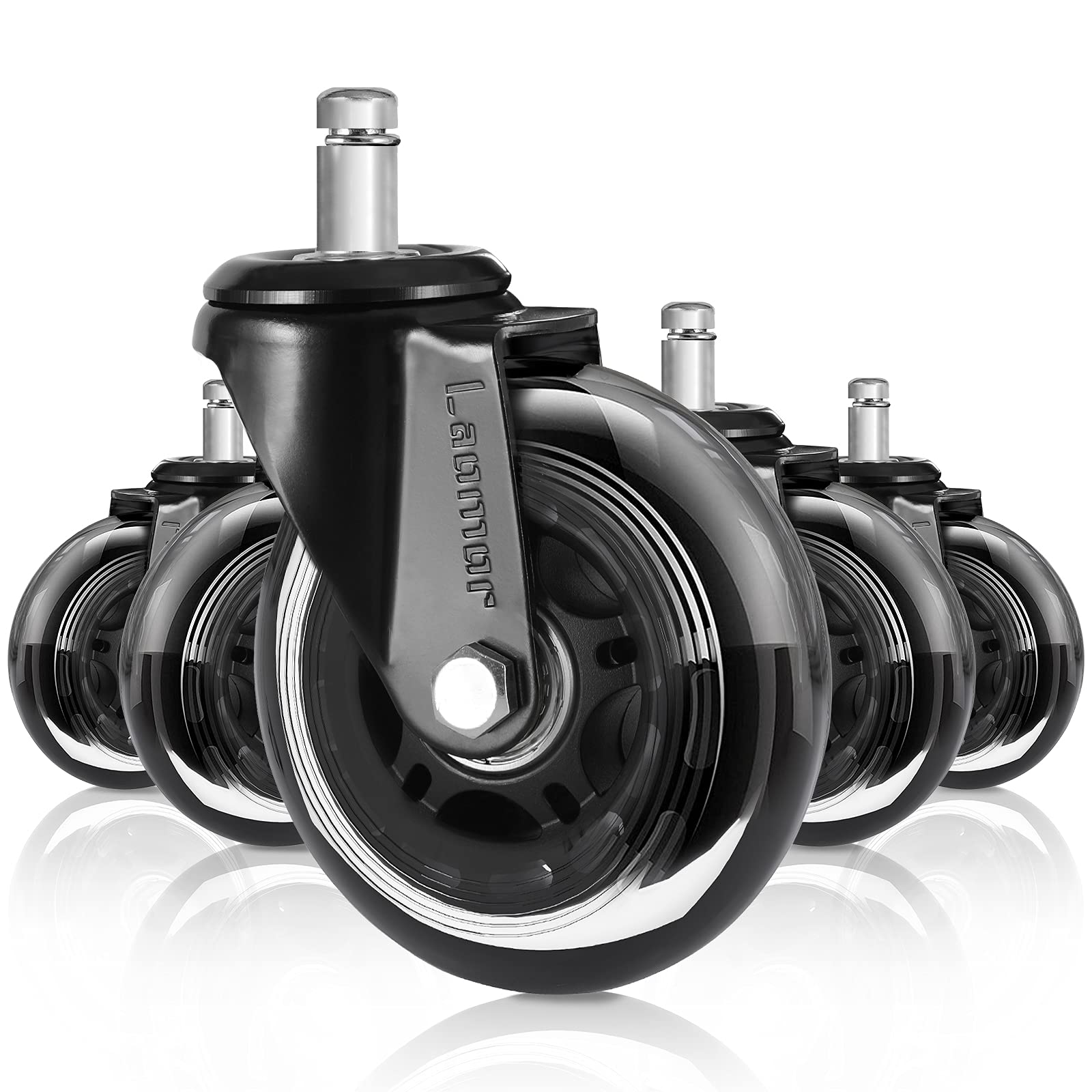 LAOMOR 5-Pack Heavy Duty 3-Inch Office Chair Caster Wheels - Replacement Rubber Casters for Gaming Chairs, Desk Chairs & Computer Chairs - Universal Fit Protects All Floor Types (Black) | Perfect for Home Office, Gaming Setup & Workspace