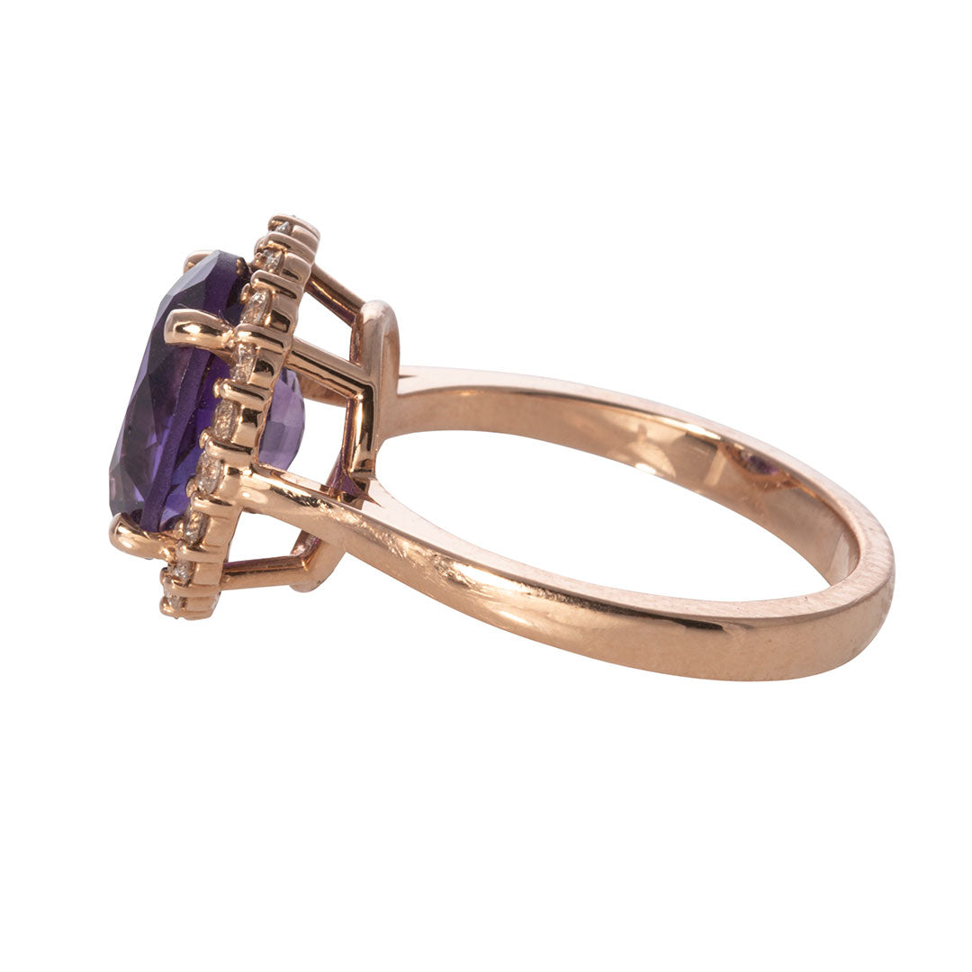 14K Rose Gold Oval Amethyst & Diamond Halo Ring for Women - Elegant Engagement, Wedding, Anniversary Gift for Her