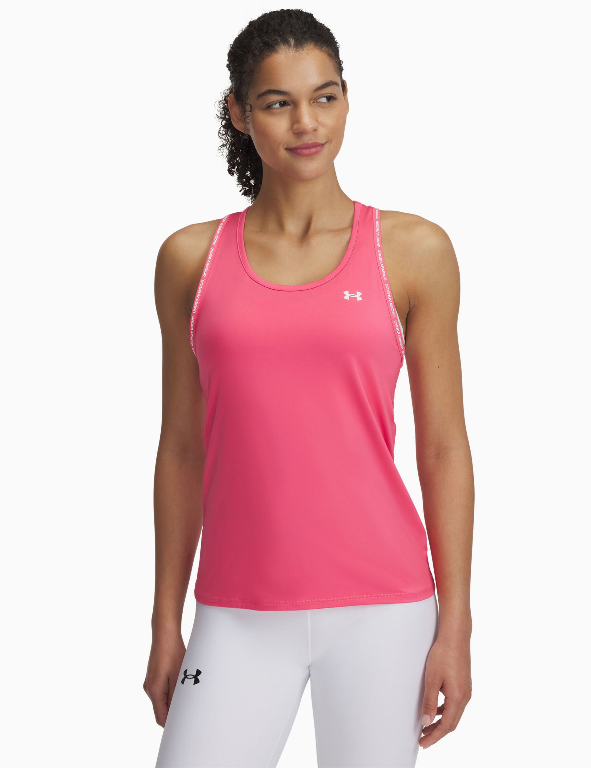 UA Tech Knockout Tank Top for Women - Super Pink & White - Gym, Running & Workout Activewear