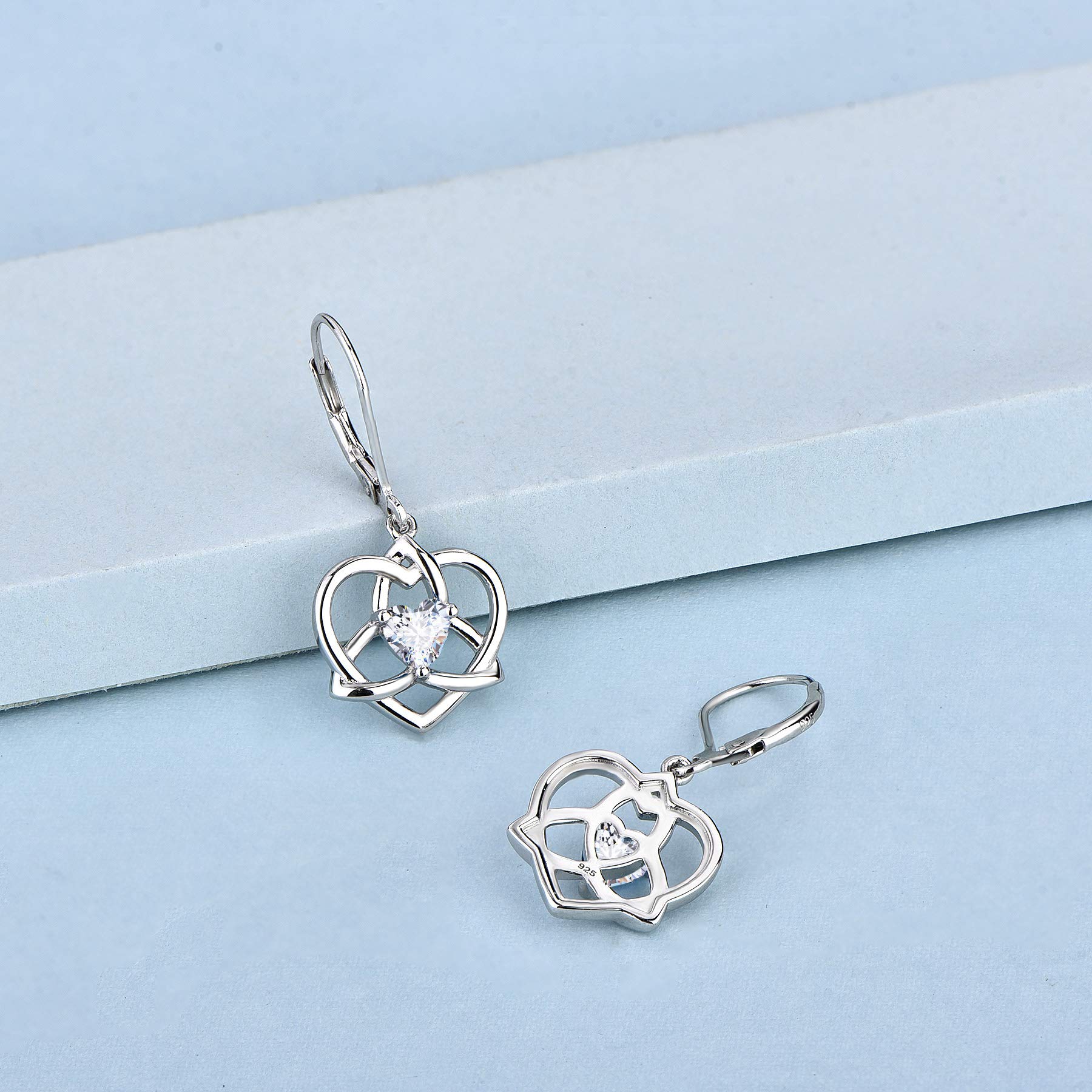 JO WISDOM 925 Sterling Silver Celtic Trinity Knot Drop Earrings for Women - Heart Triquetra Dangle Earrings with 3A Cubic Zirconia, Perfect for Weddings, Parties & Everyday Elegance