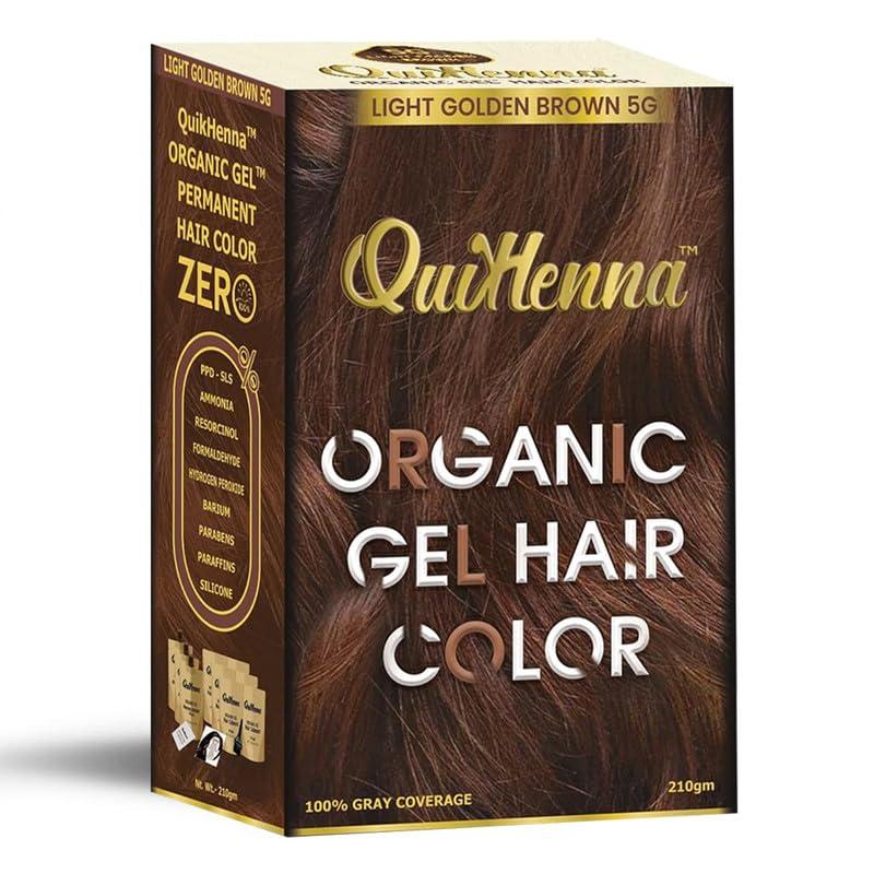 Organic QuikHenna Hair Color Gel - 5G Light Golden Brown (210g) | PPD & Ammonia Free Permanent Natural Hair Dye for Women & Men | Safe for Daily Use & Sensitive Scalp | Perfect for Home Coloring & Salon-Quality Results