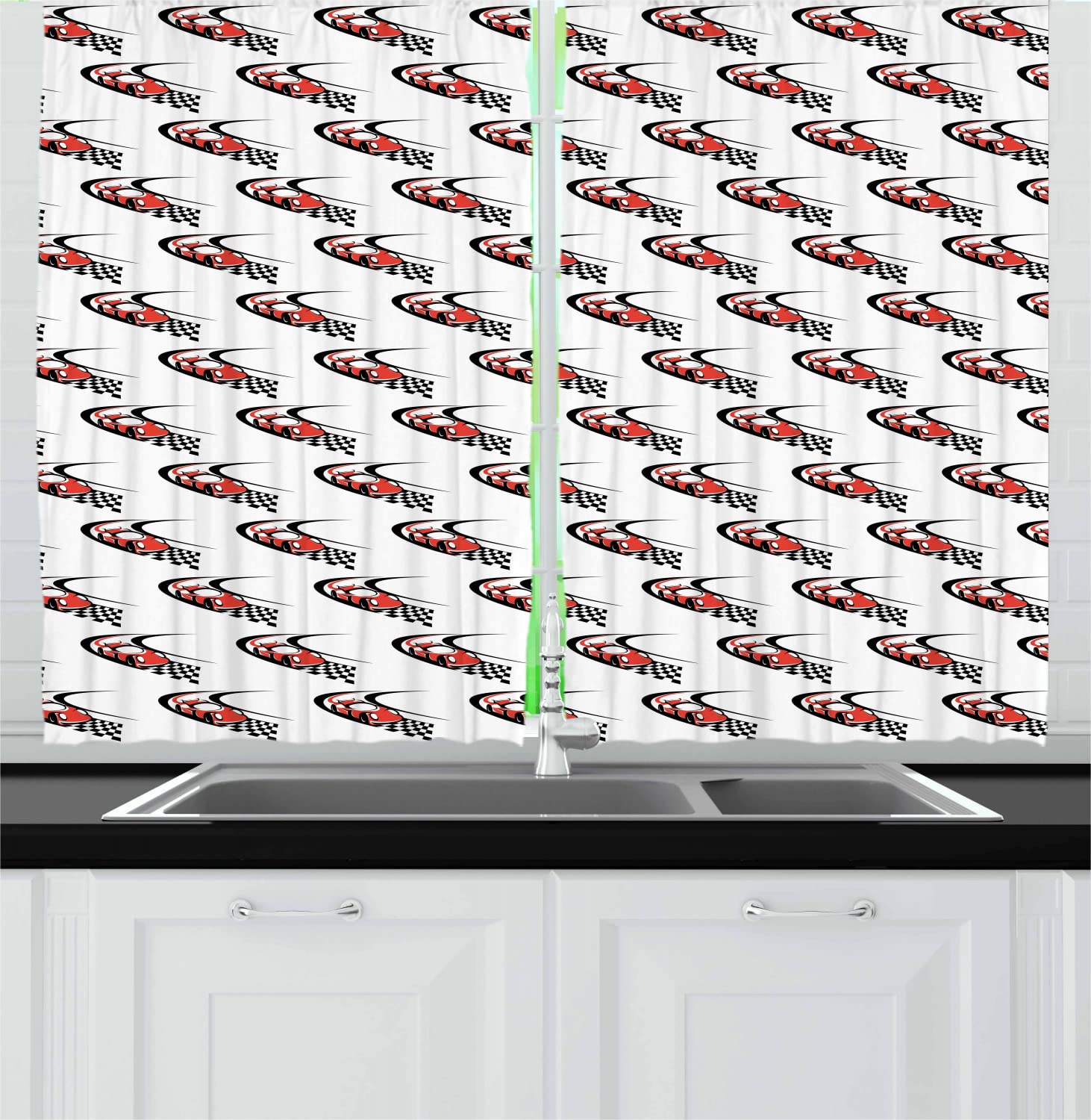Ambesonne Racing Car Kitchen Curtains - 2 Panels, 55