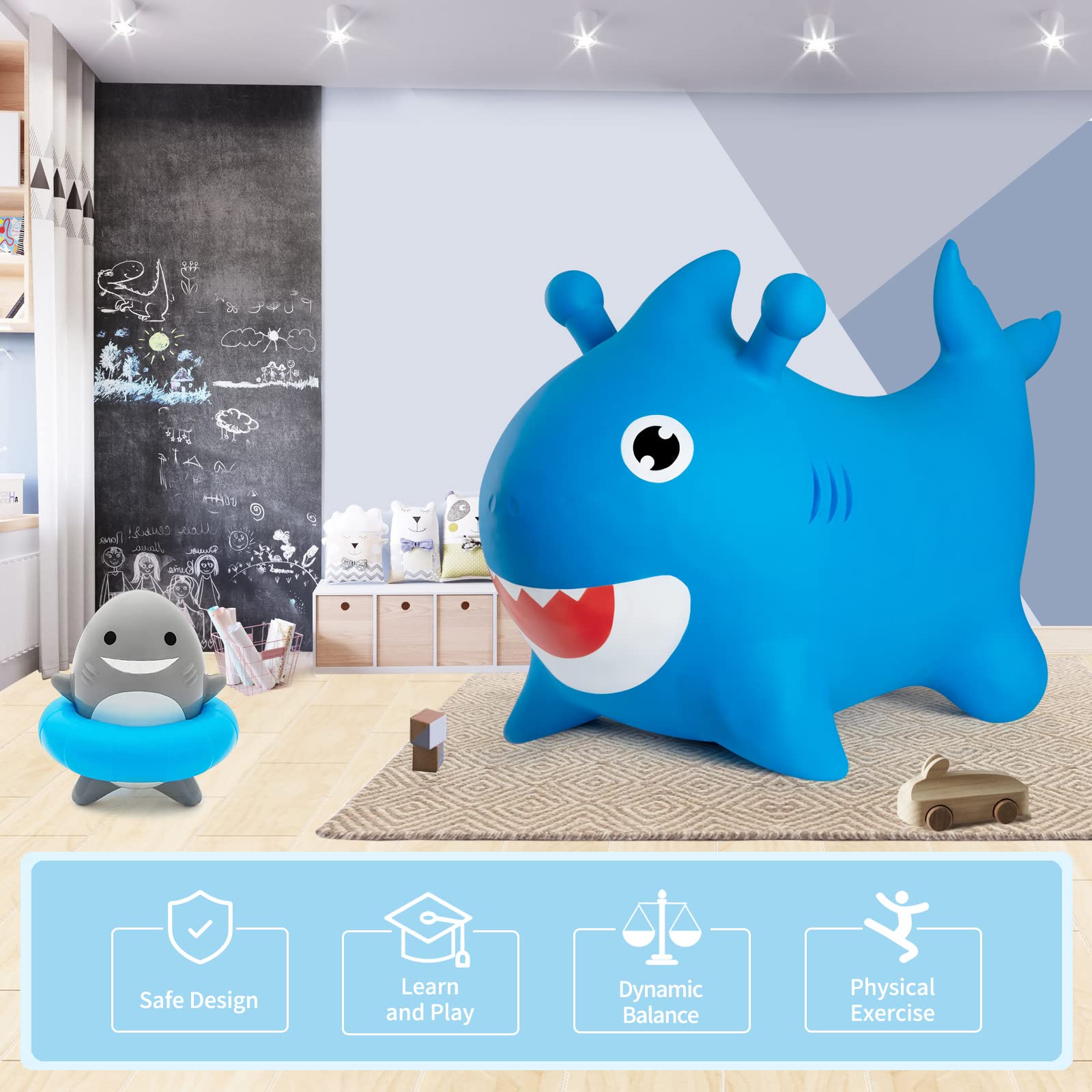 Baby Shark Bouncy Hopper - Inflatable Ride-On Toy for Toddlers 2-4 Years | Indoor/Outdoor Jumping Animal for Boys & Girls | Perfect for Birthday Parties, Playtime & Active Play | Includes Balloon & Party Decorations