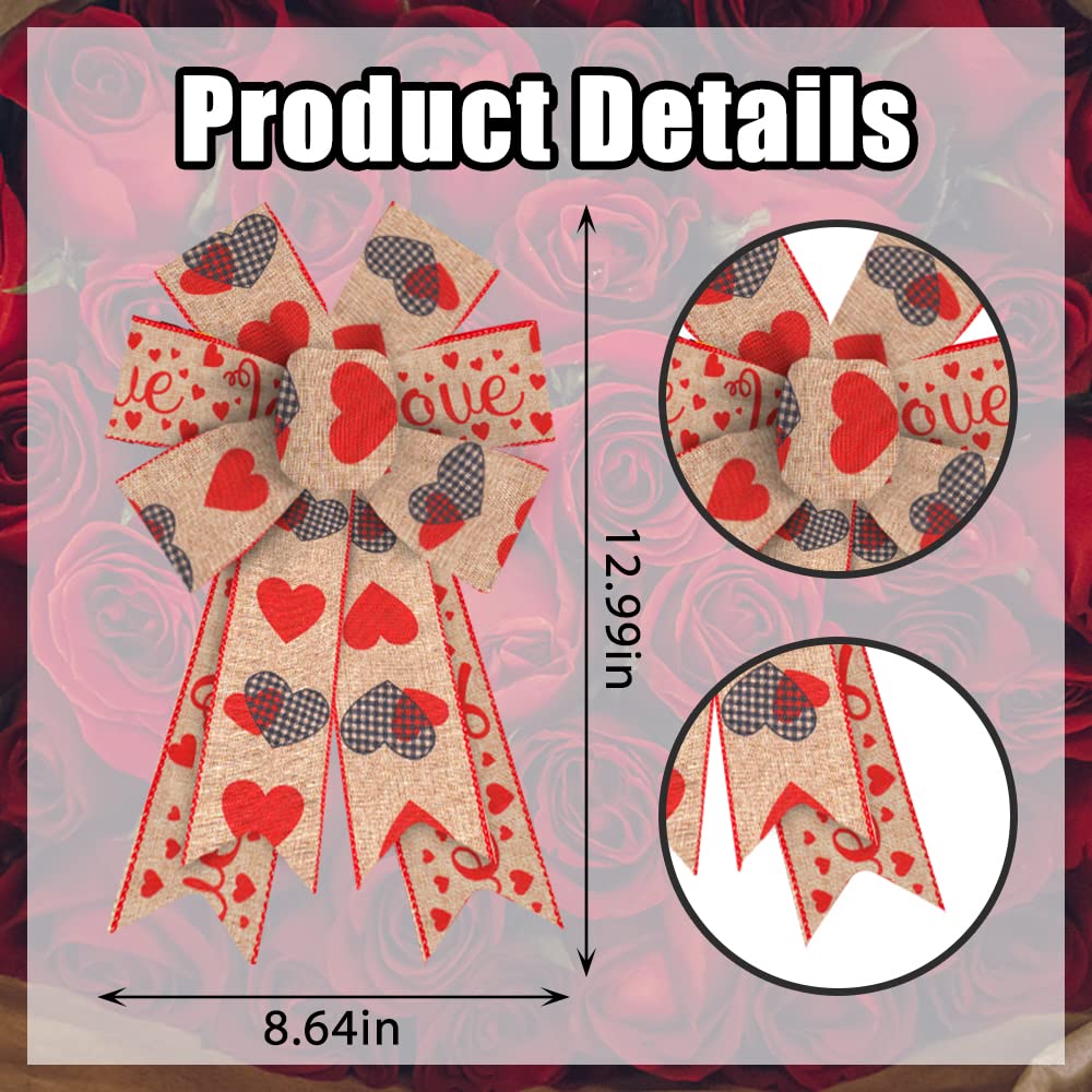 Valentine's Day Bows for Wreaths - Red Buffalo Plaid Heart Decor for Doors