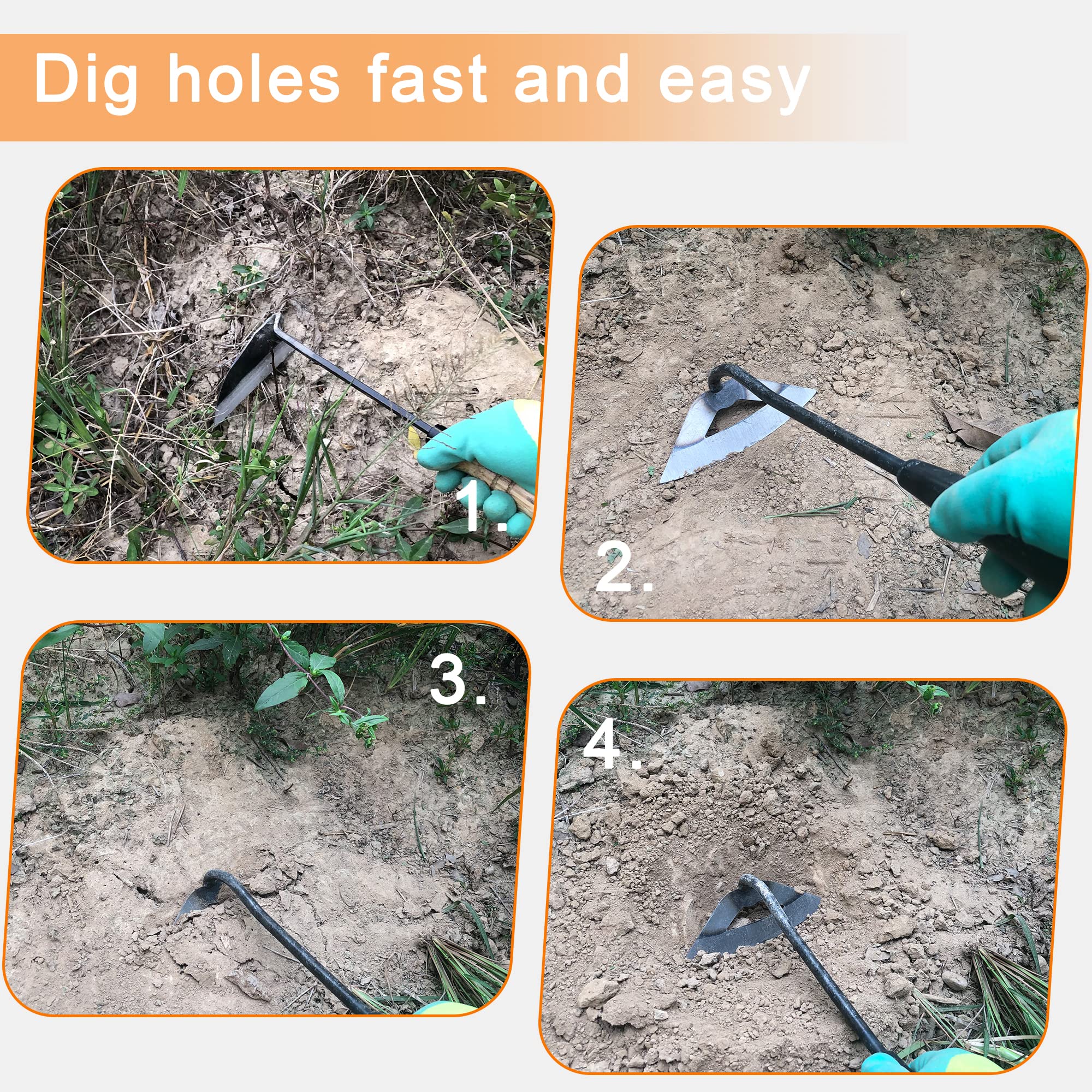 **Premium Gardening Tool Set - Heavy Duty Weeder, Garden Hoe & Weed Removal Tool with Sharp Blade - Includes Quick Weeder & Durable Gardening Gloves (Hollow Hoe + Weeding Sickle) - Perfect for Lawn Care, Flower Beds & Vegetable Gardens**
