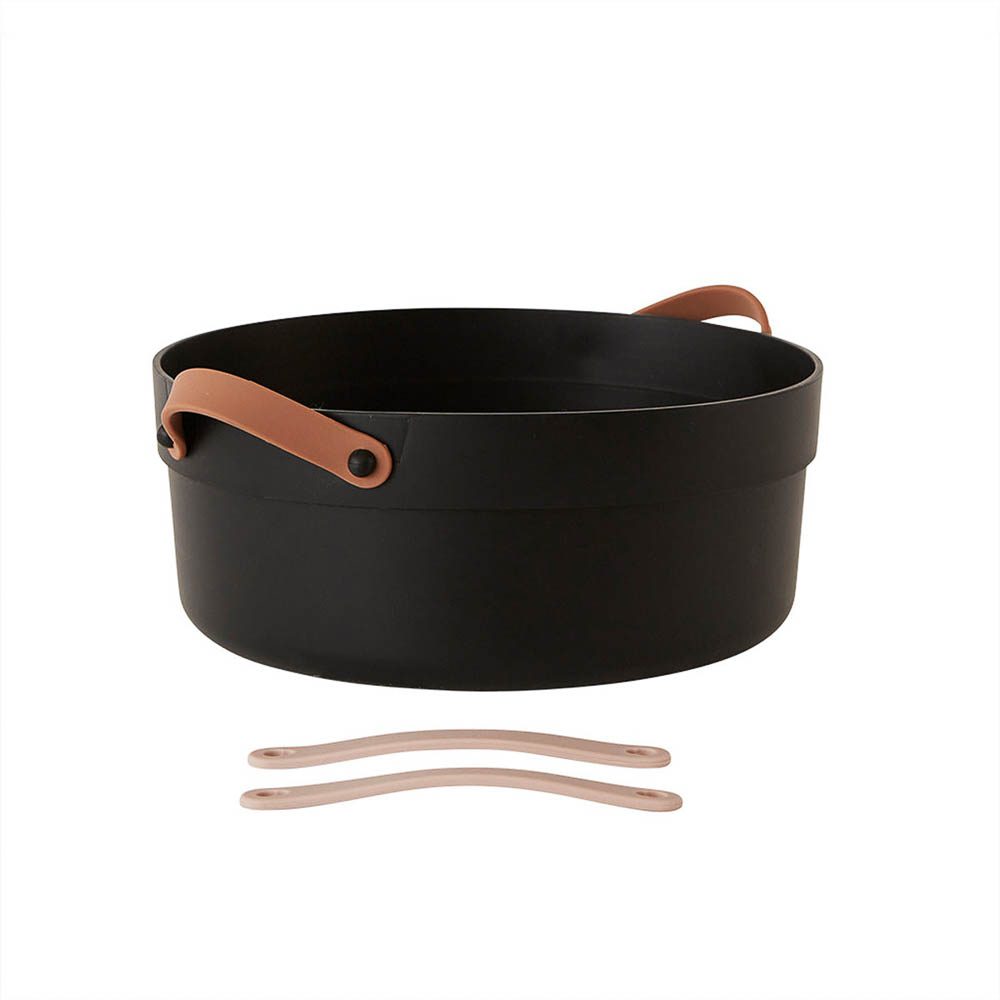 OYOY Mio Wash Tub - Durable Plastic Laundry Bucket with Handles, Black - Perfect for Laundry, Cleaning, and Storage at Home or Camping