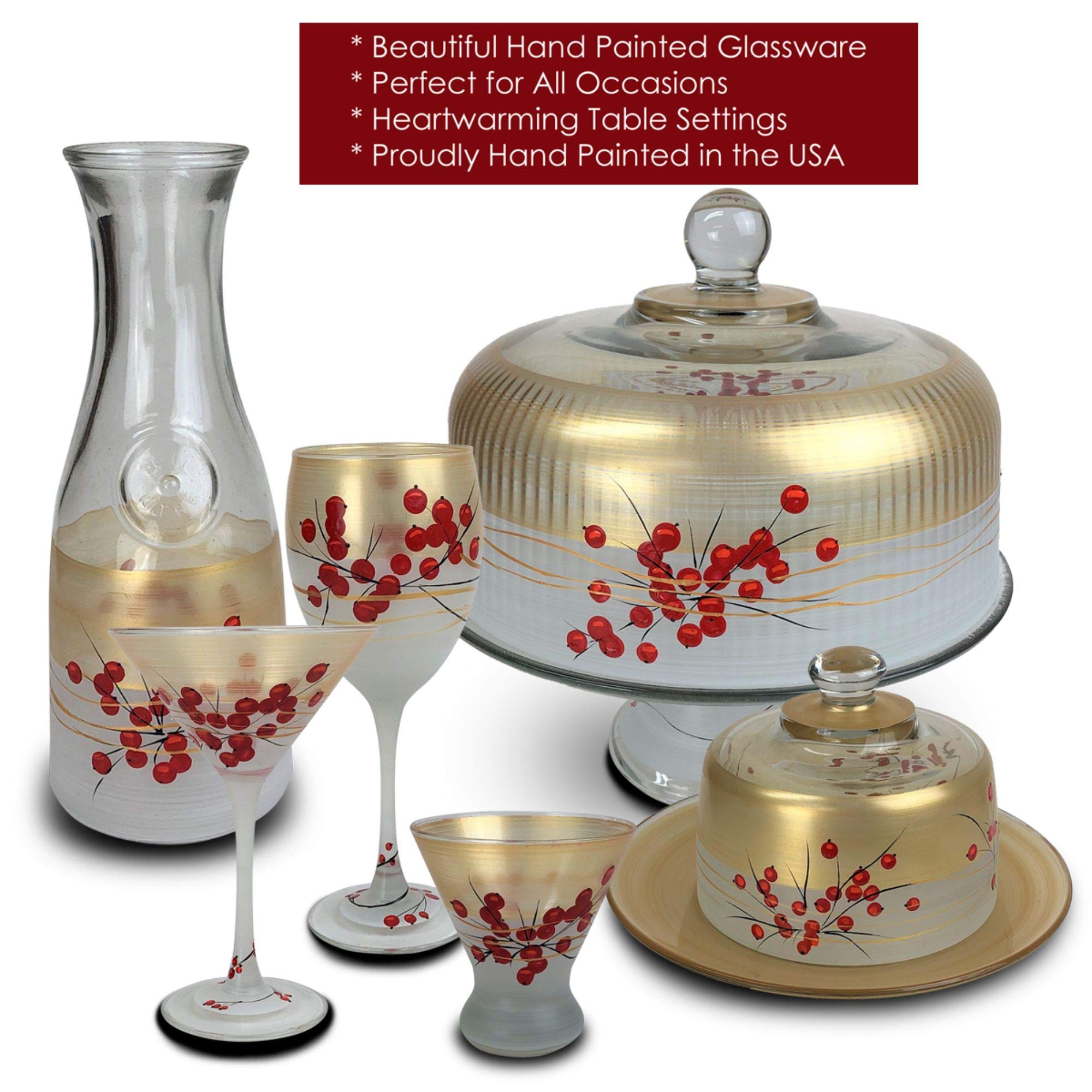 Set of 2 Hand-Painted Berries & Branches Champagne Flutes - 5.75 Oz Elegant Glassware for Wedding Toasts & Romantic Dinners