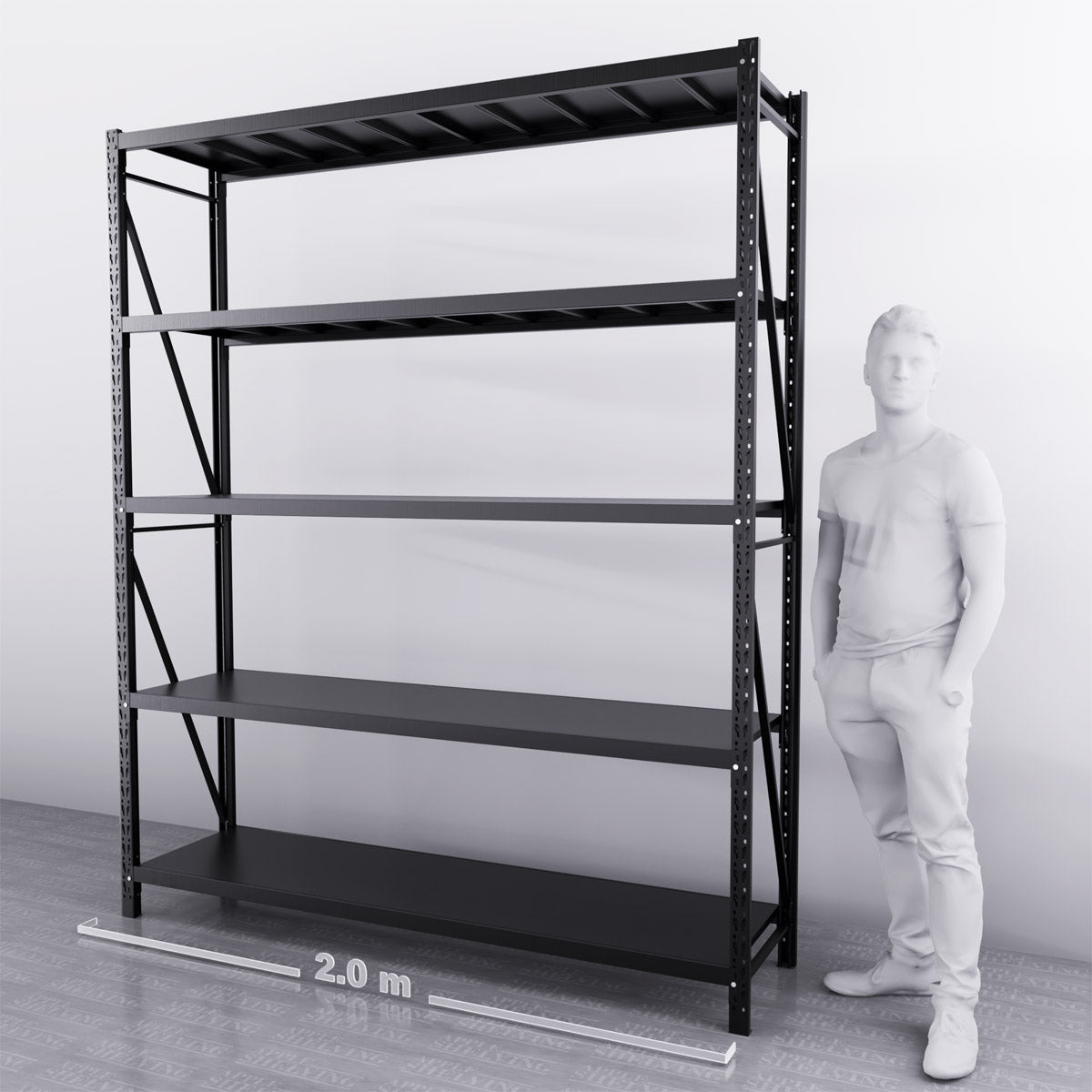 Heavy Duty Steel Shelving Unit 2m x 2.4m x 0.5m (WxHxD) 600KG Capacity - Perfect for Warehouse Storage, Garage Organization & Industrial Shelving Solutions