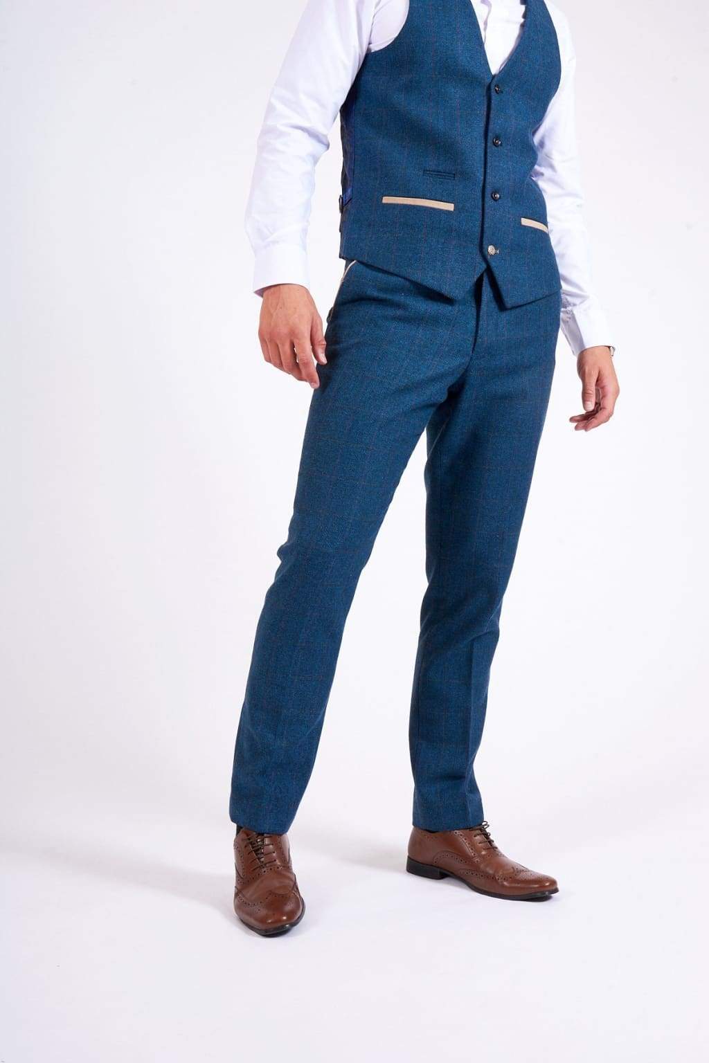 Marc Darcy Dion Men's Blue Check Tweed Waistcoat Vest - Stylish Formal & Casual Wear for Weddings, Parties & Office