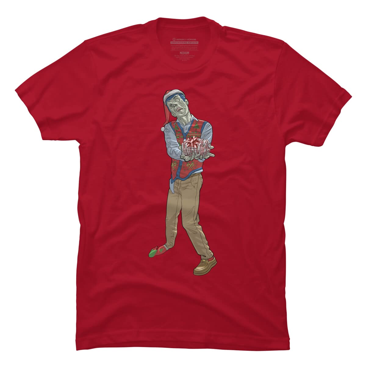 Design By Humans Men's Christmas Zombie Graphic Tee by Ayota - Funny Holiday T-Shirt for Christmas Parties & Gifts