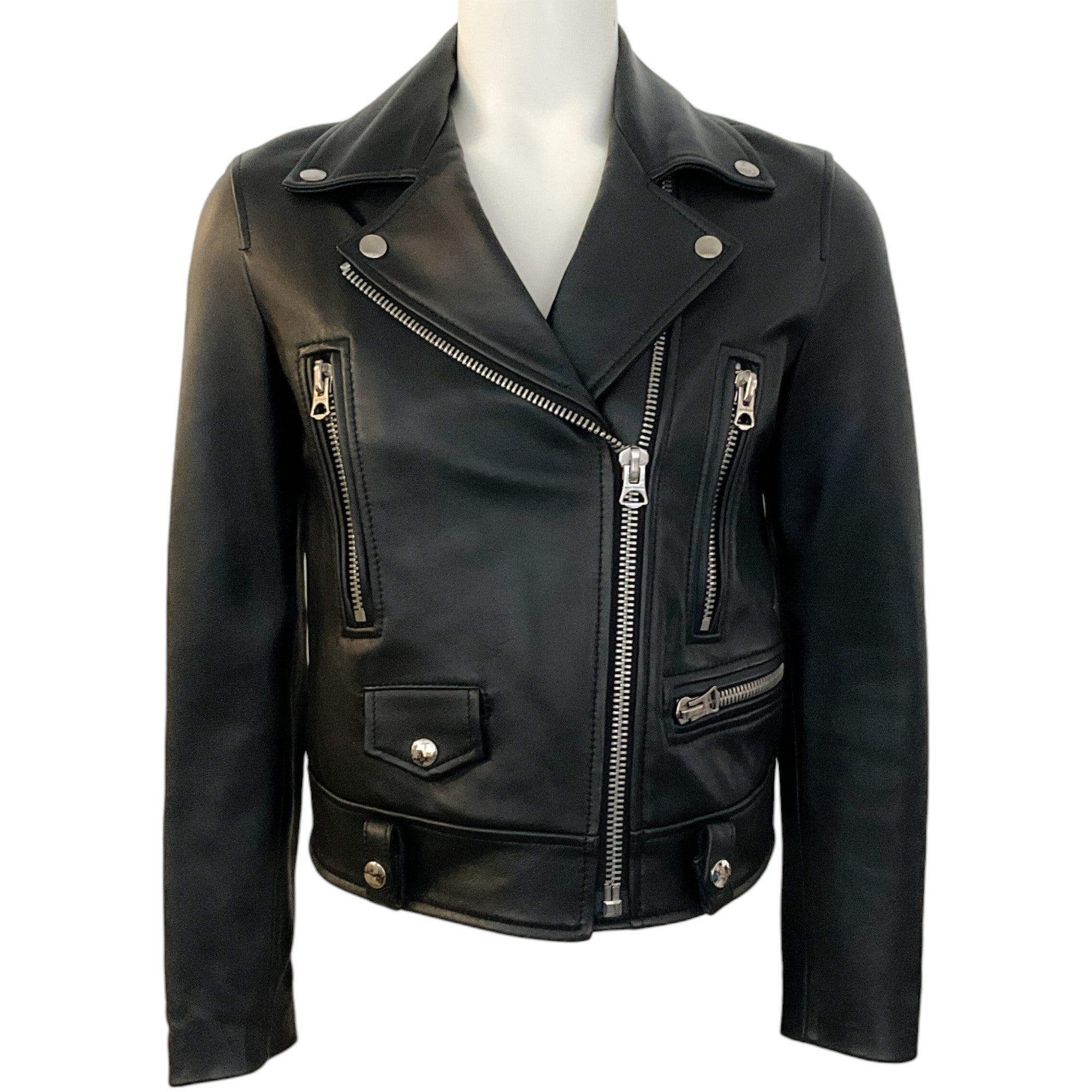 Acne Studios Black Leather Moto Jacket for Women - Stylish Biker Jacket with Zipper Details | Perfect for Motorcycle Riding, Night Out & Streetwear Fashion