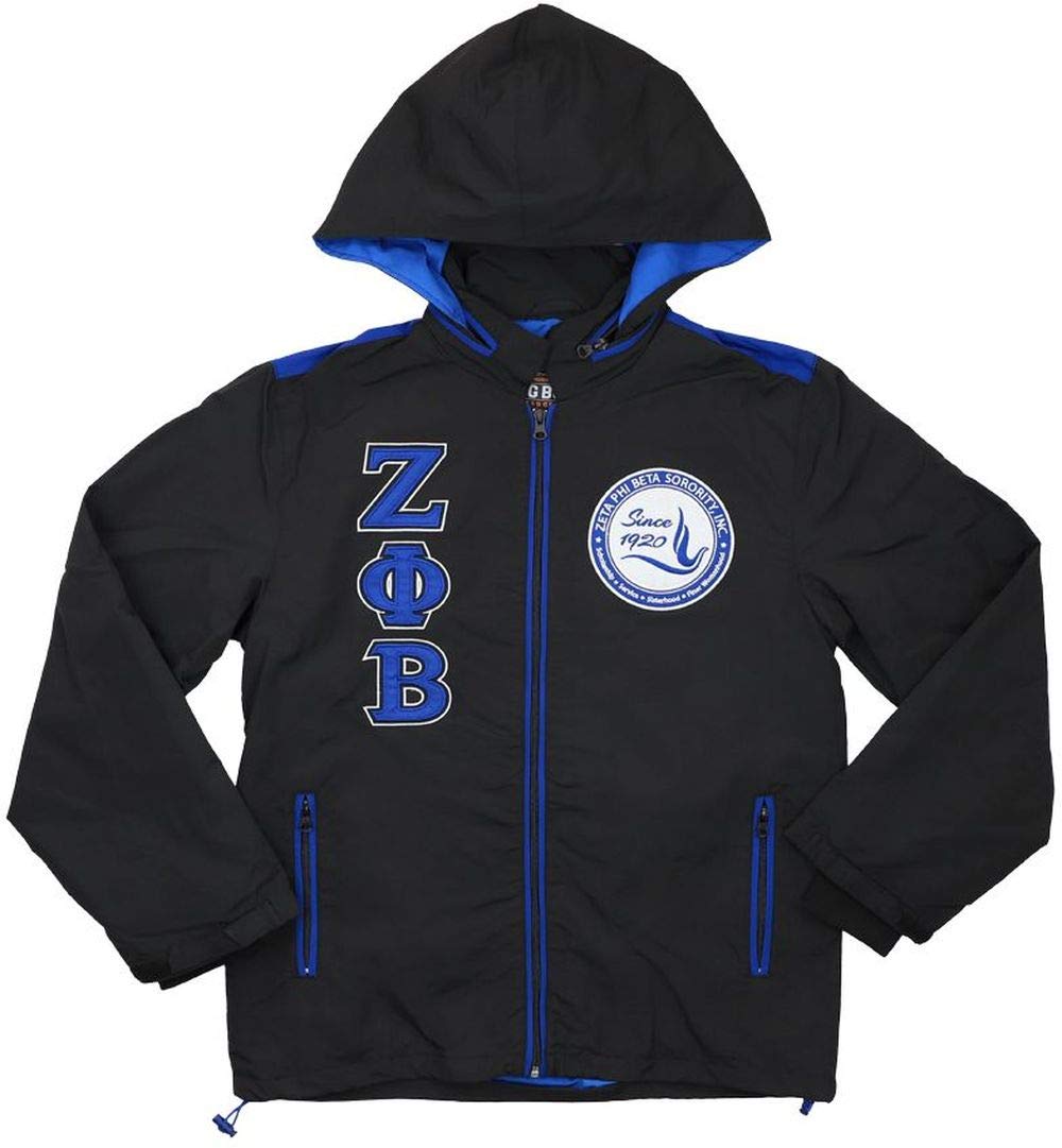 Zeta Phi Beta Big Boy Headgear Windbreaker Jacket 1920 Black - Lightweight & Water-Resistant Windbreaker for Fraternity Events, College Games & Outdoor Activities