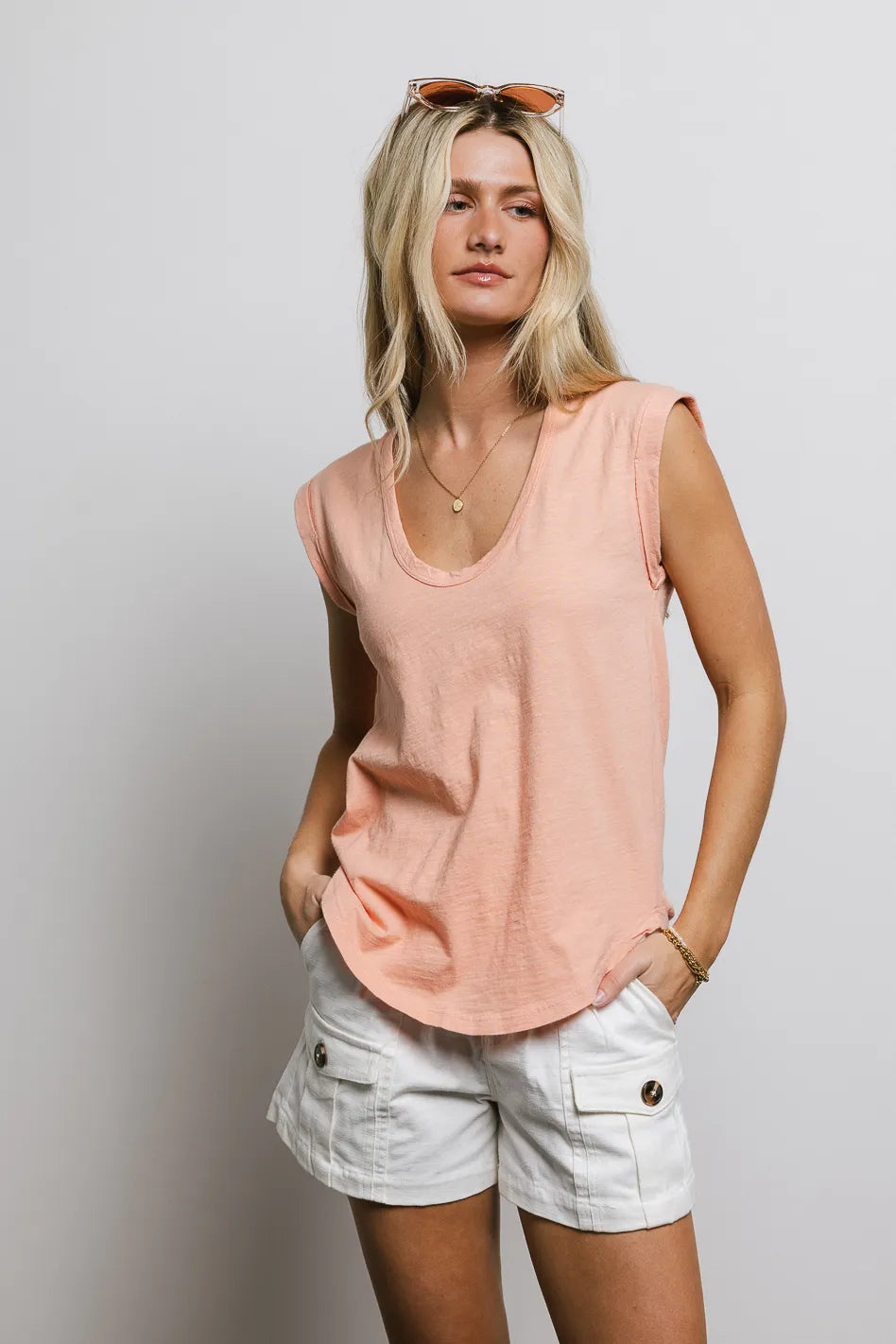 Jaylene Women's Coral Muscle Tee - Soft Stretch Workout Top for Gym, Yoga & Casual Wear | Final Sale