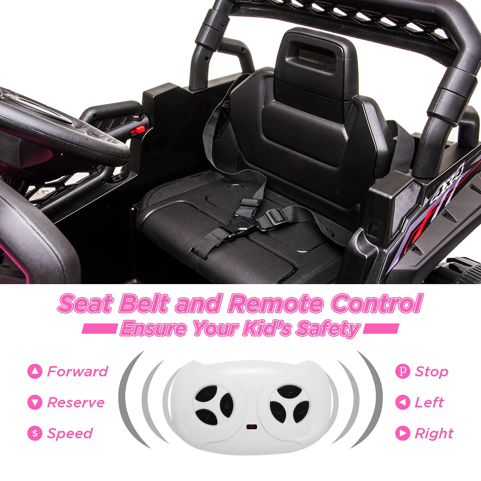 12V Kids Ride On UTV - Electric Powered Toy Car for Toddlers with Parental Remote Control, 4-Wheel Spring Suspension, LED Lights & Music (Pink) - Perfect for Outdoor Play, Birthday Gifts & Family Fun