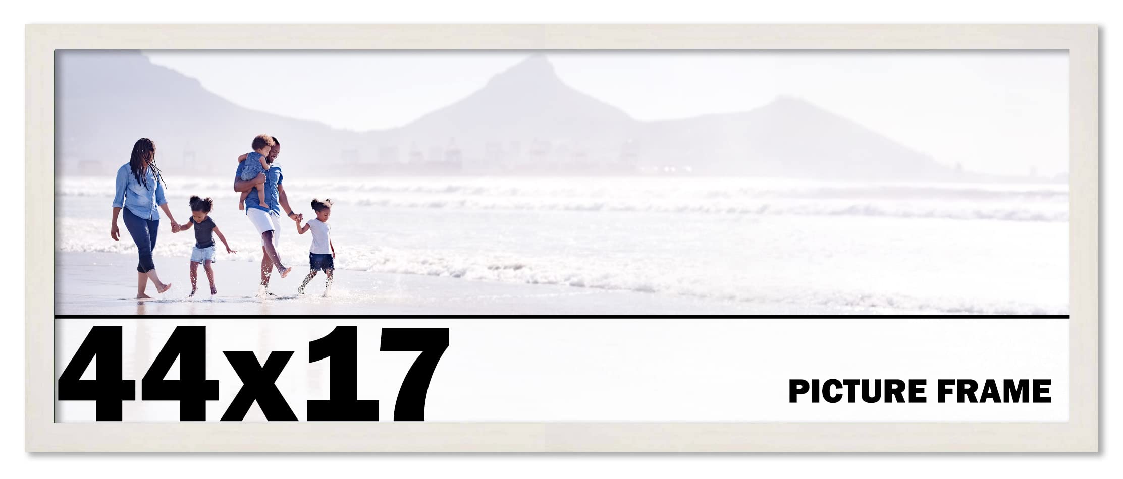 44x17 Inch White Wash Wood Picture Frame - Shatterproof UV Acrylic Front & Acid-Free Backing for Family Photos | Modern Wall Decor for Living Room, Bedroom & Office