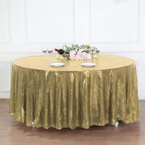 120 Inch Sequin Round Tablecloth - Premium Quality Champagne Gold Party Table Cover for Weddings, Birthdays, Christmas & Special Events - Perfect for Banquet Halls, Home Decor & Celebration Decorations